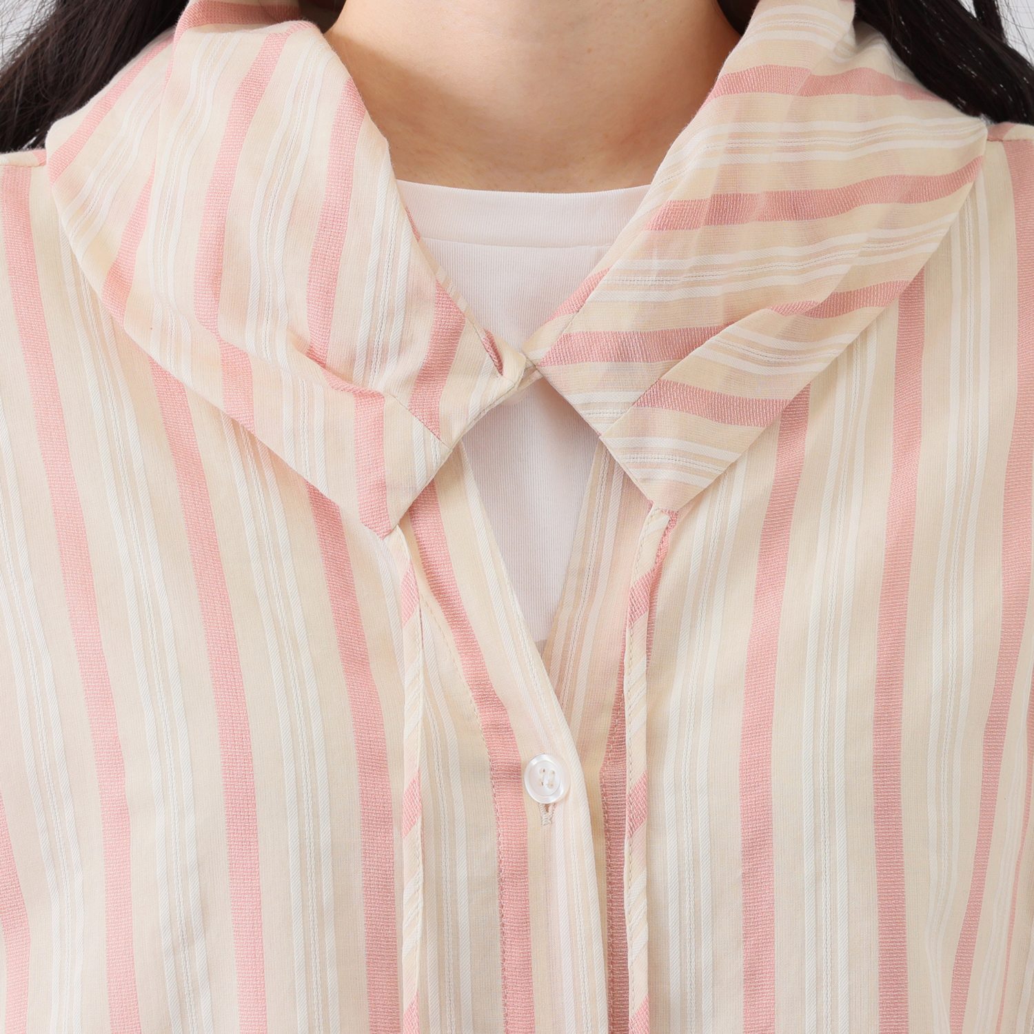 エムズ　スタイル 先染シアーストライプ アレンジカラーデザイン シャツブラウス