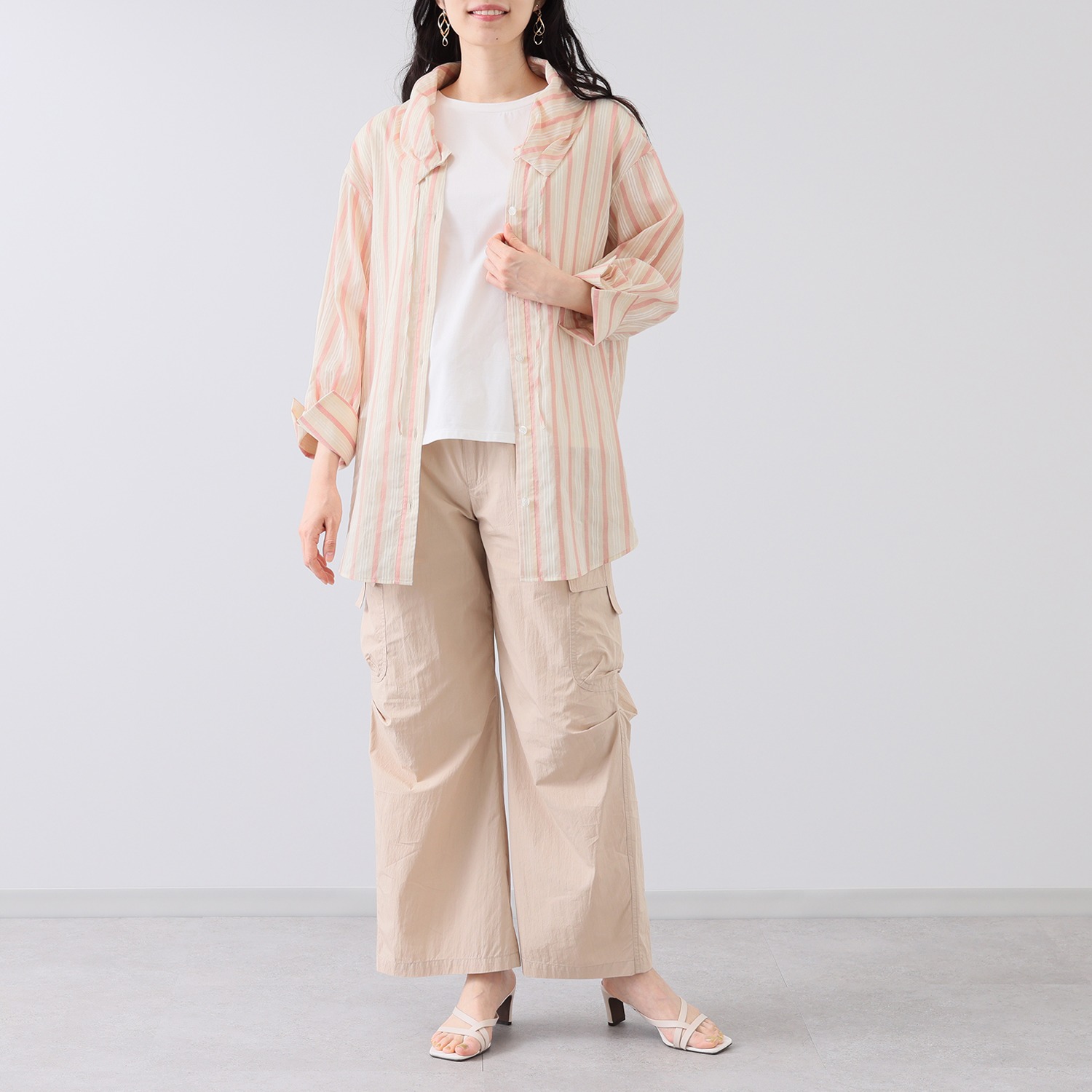 エムズ　スタイル 先染シアーストライプ アレンジカラーデザイン シャツブラウス