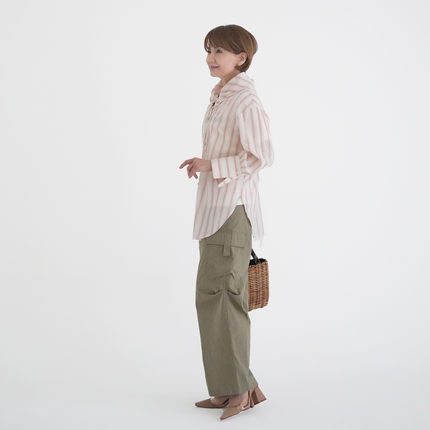 エムズ　スタイル 先染シアーストライプ アレンジカラーデザイン シャツブラウス