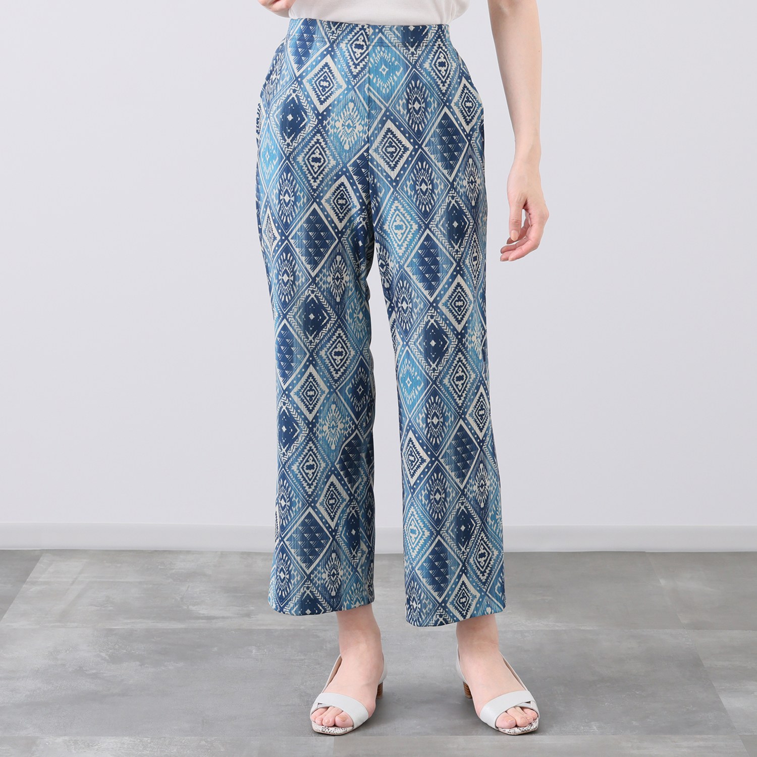 ピーツー 強撚スムース 転写プリント ゆったりストレートパンツ