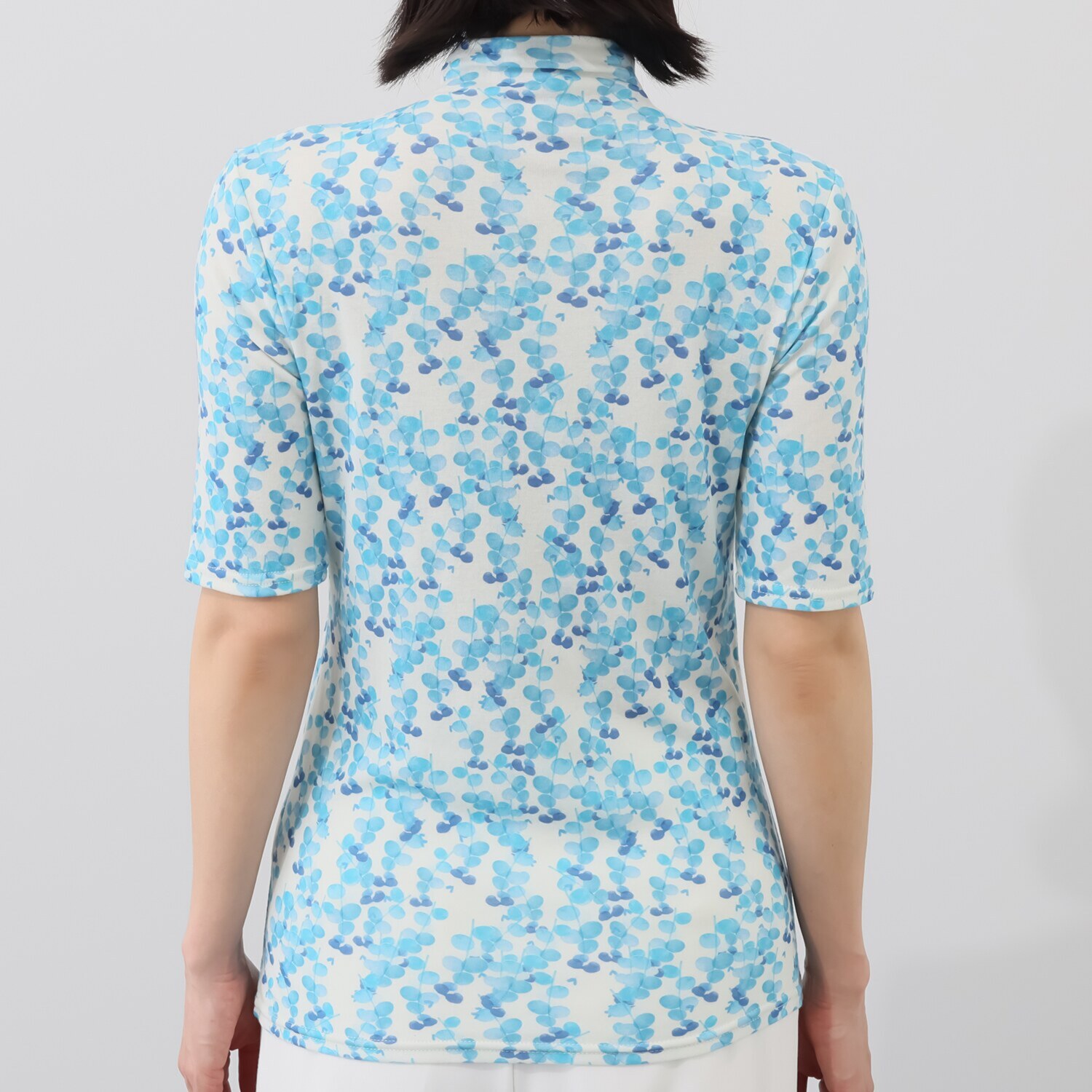 天使の綿シフォン モックネック プリント 五分袖プルオーバー