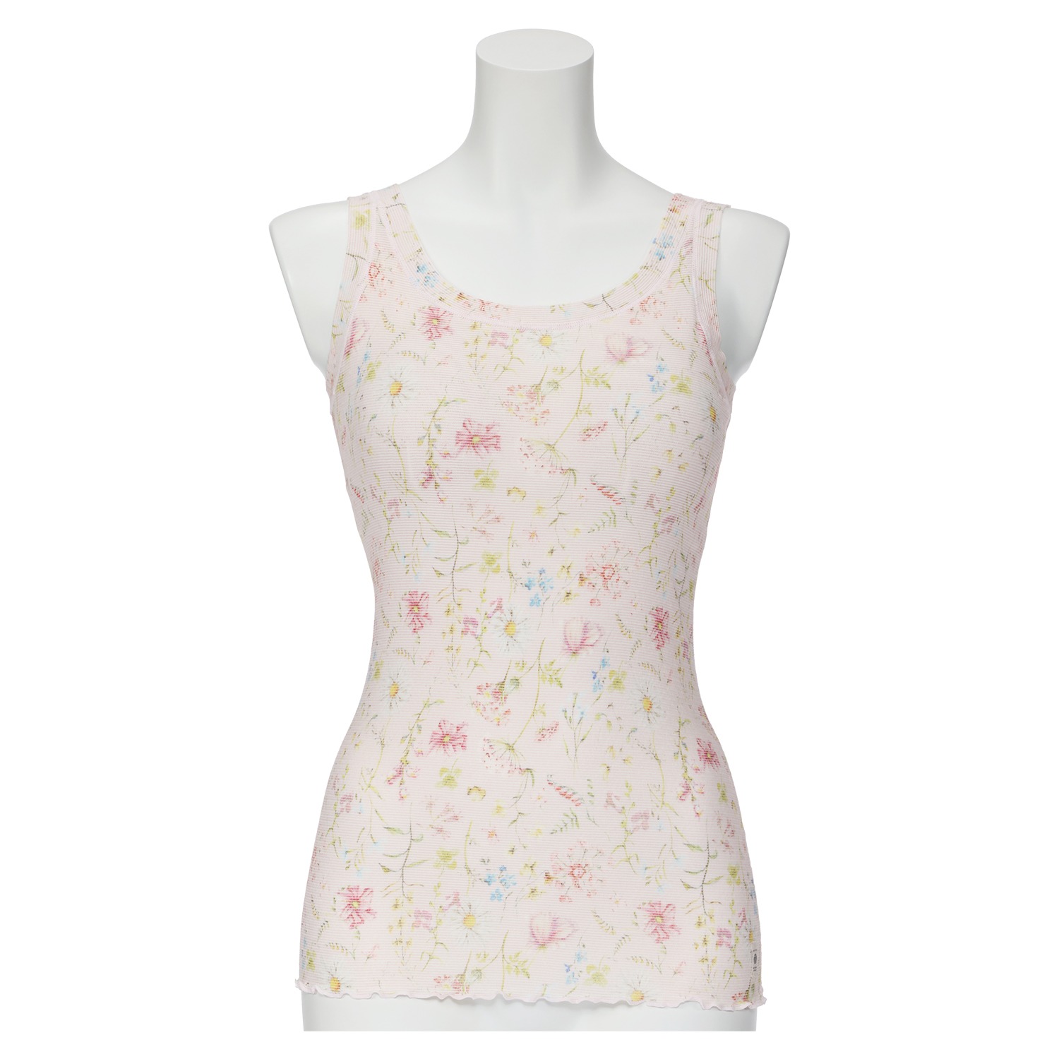 丸福ガーゼ 速乾 綿モダール混 フラワープリント カップ付タンクトップ