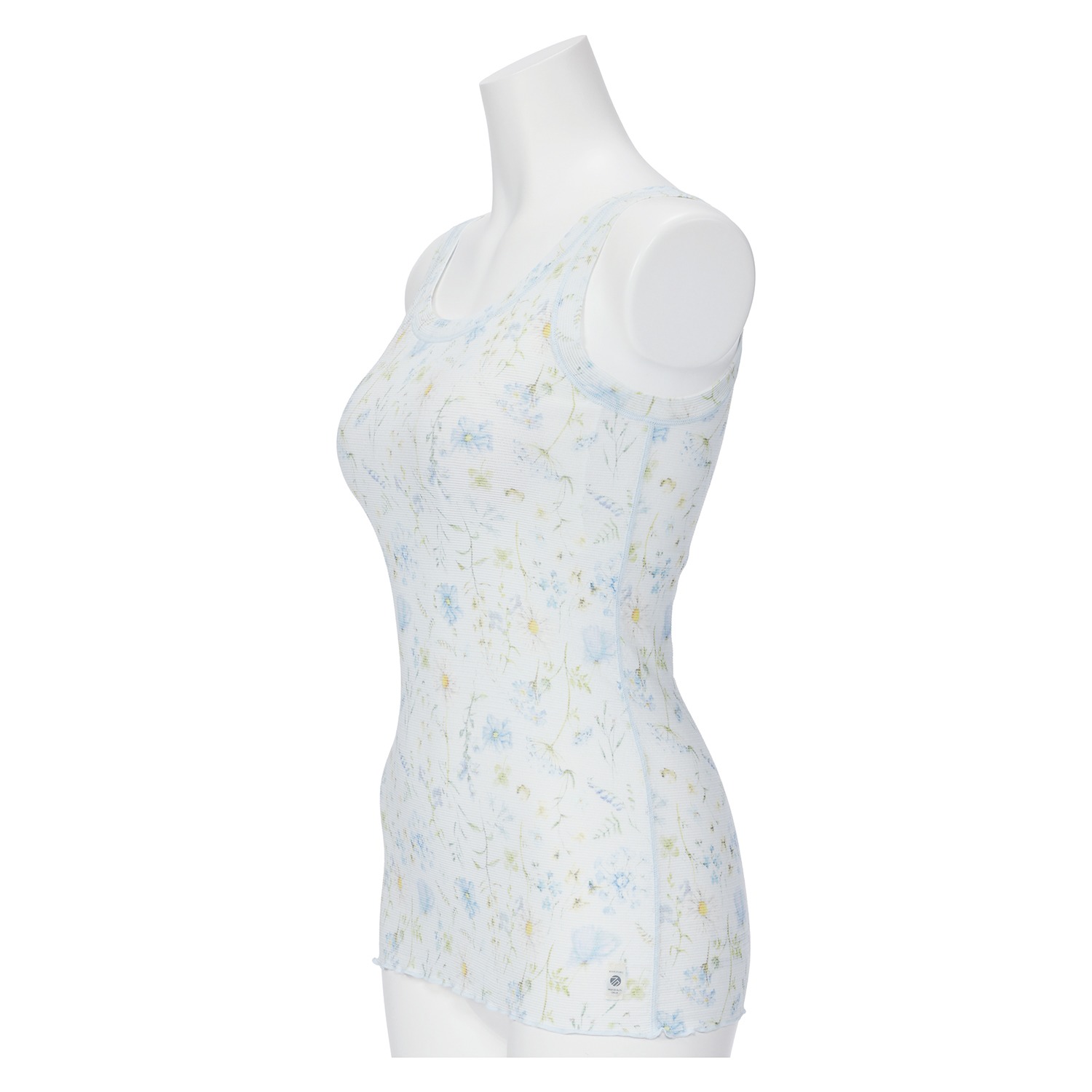 丸福ガーゼ 速乾 綿モダール混 フラワープリント カップ付タンクトップ