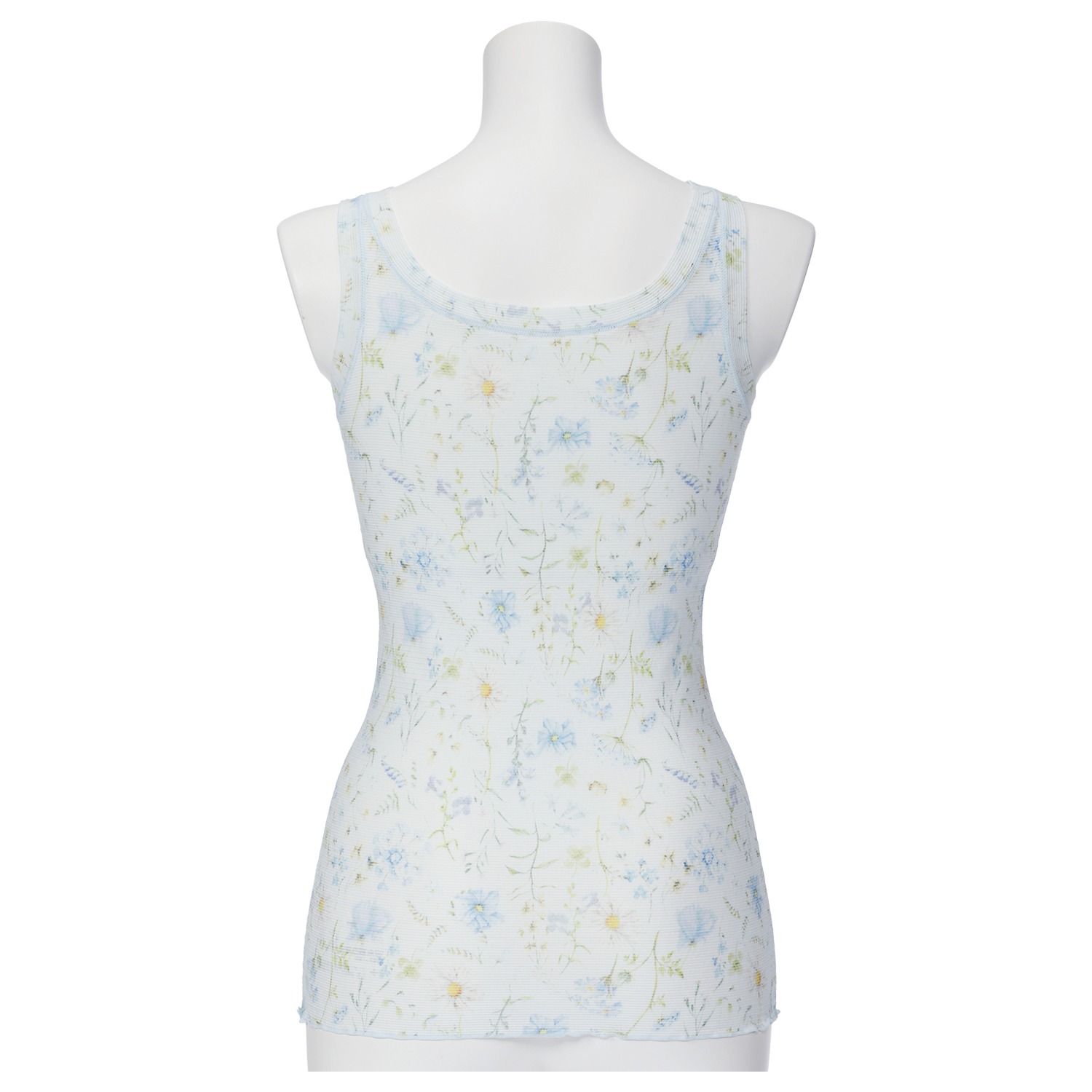 丸福ガーゼ 速乾 綿モダール混 フラワープリント カップ付タンクトップ