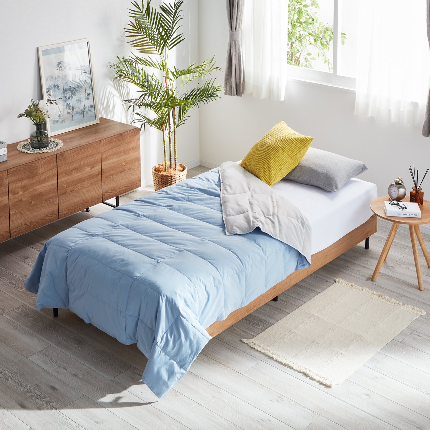 ＜ダブル＞西川 英国産ダウン ひんやり＆綿混生地の リバーシブルで使える！ 洗えるダウンケット “ターンクール” 