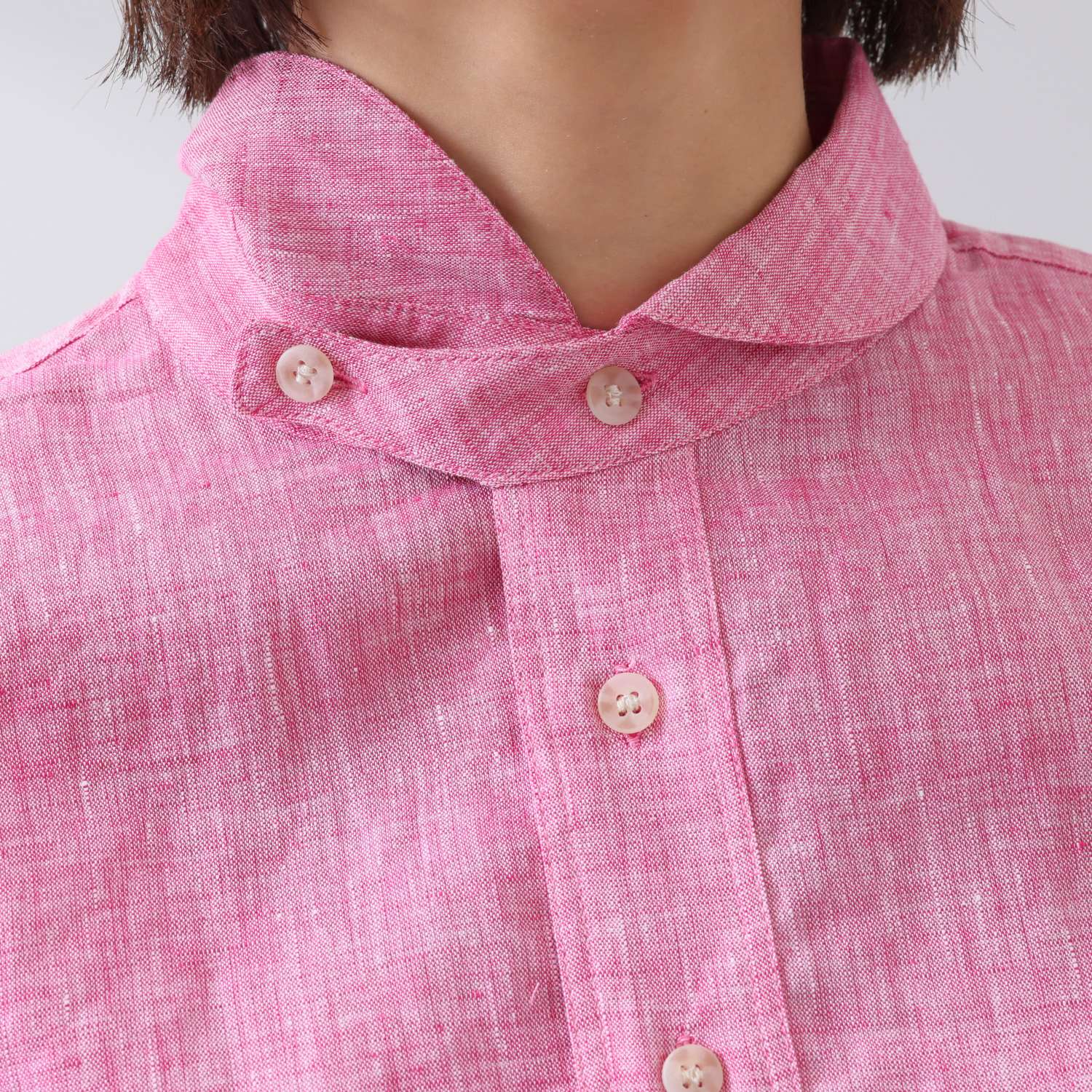 ＢＯＵＮＣＹ　ＢＯＮＤ カンクリーニ社製生地使用 フランス産リネン１００％ ラウンドカラーシャツ