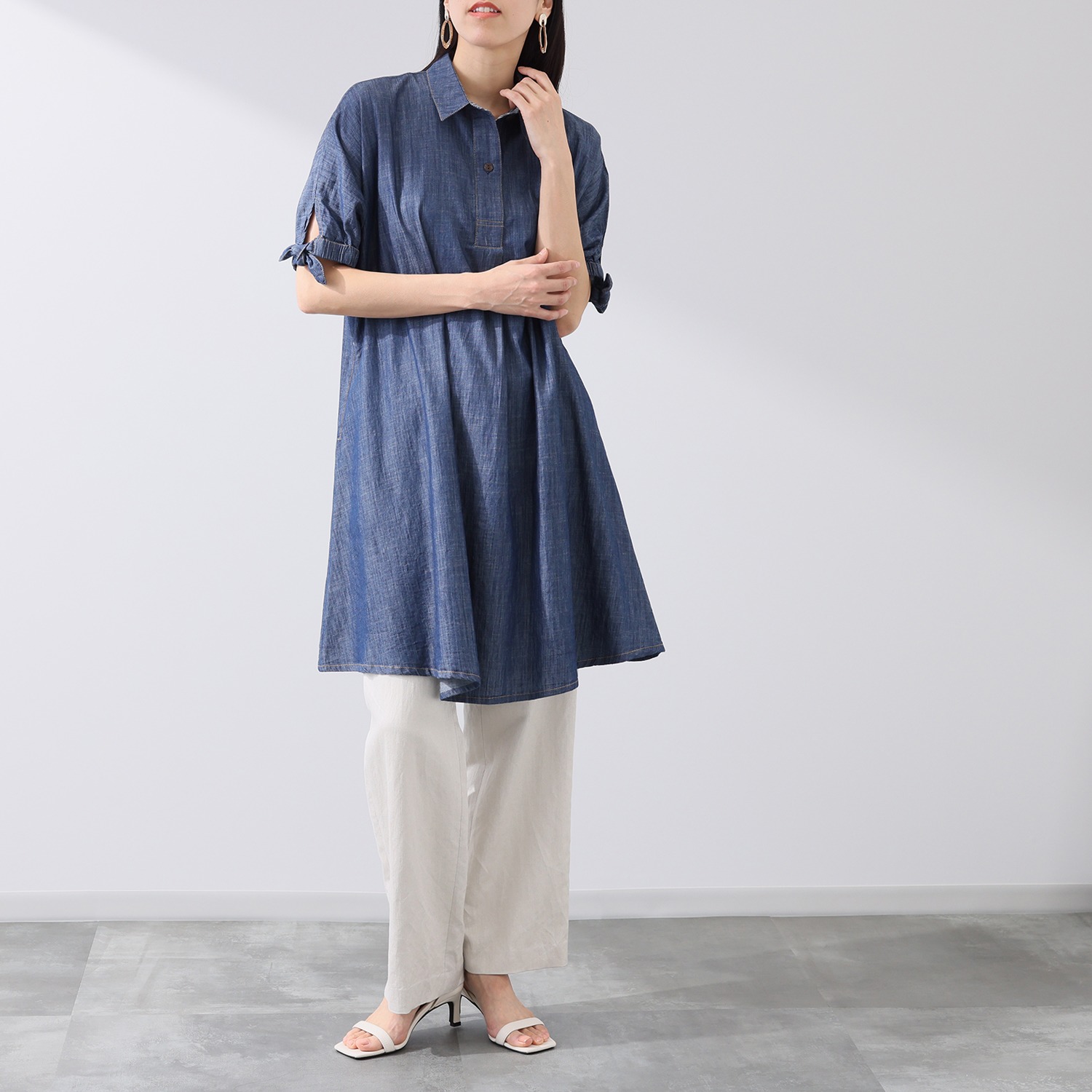 ダジュール デニム 袖リボン ワンピース