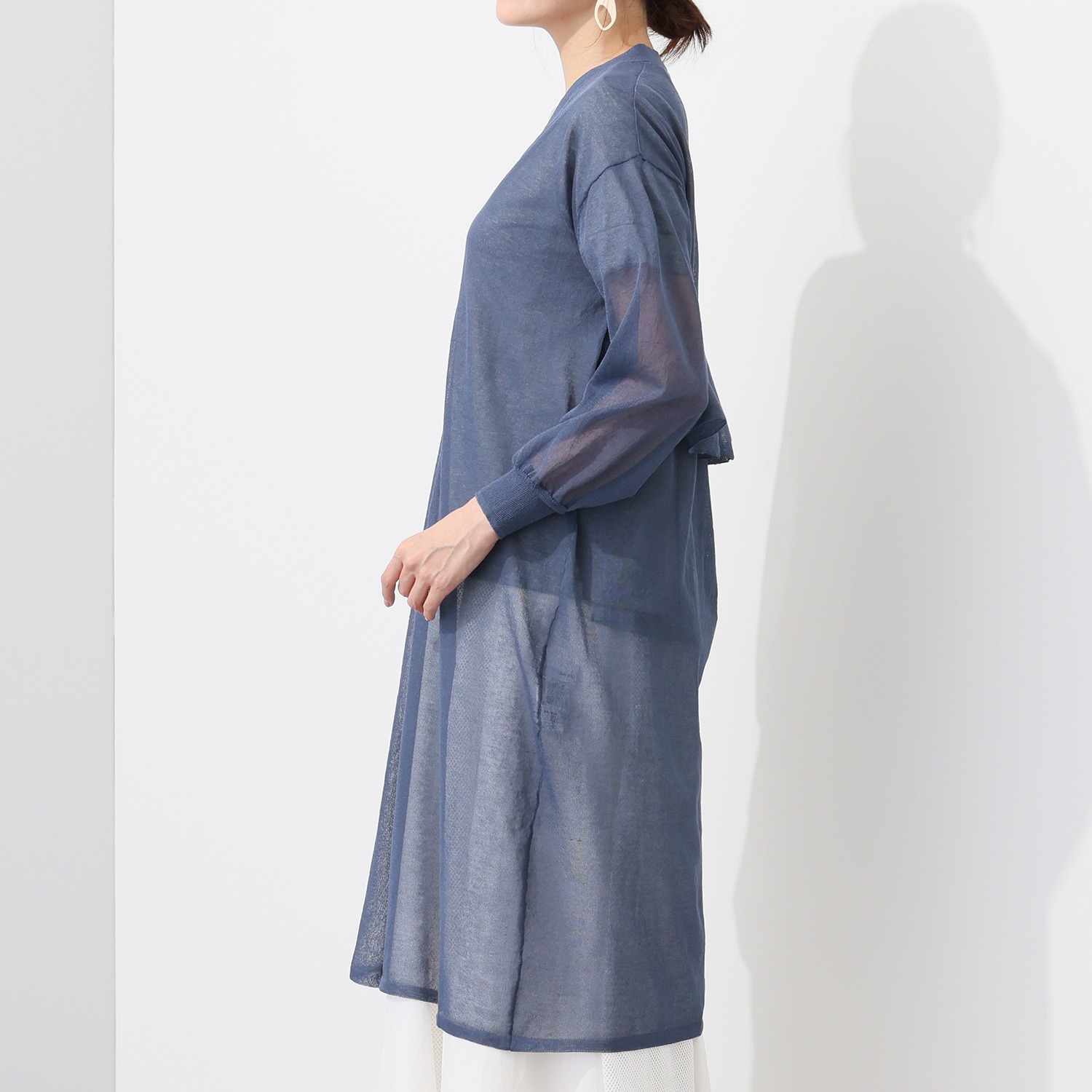 アンリック　オー　ブルー シアーニット バックフレアー ロングカーディガン