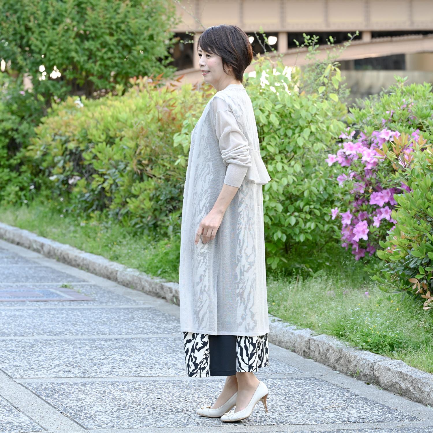 アンリック　オー　ブルー シアーニット バックフレアー ロングカーディガン