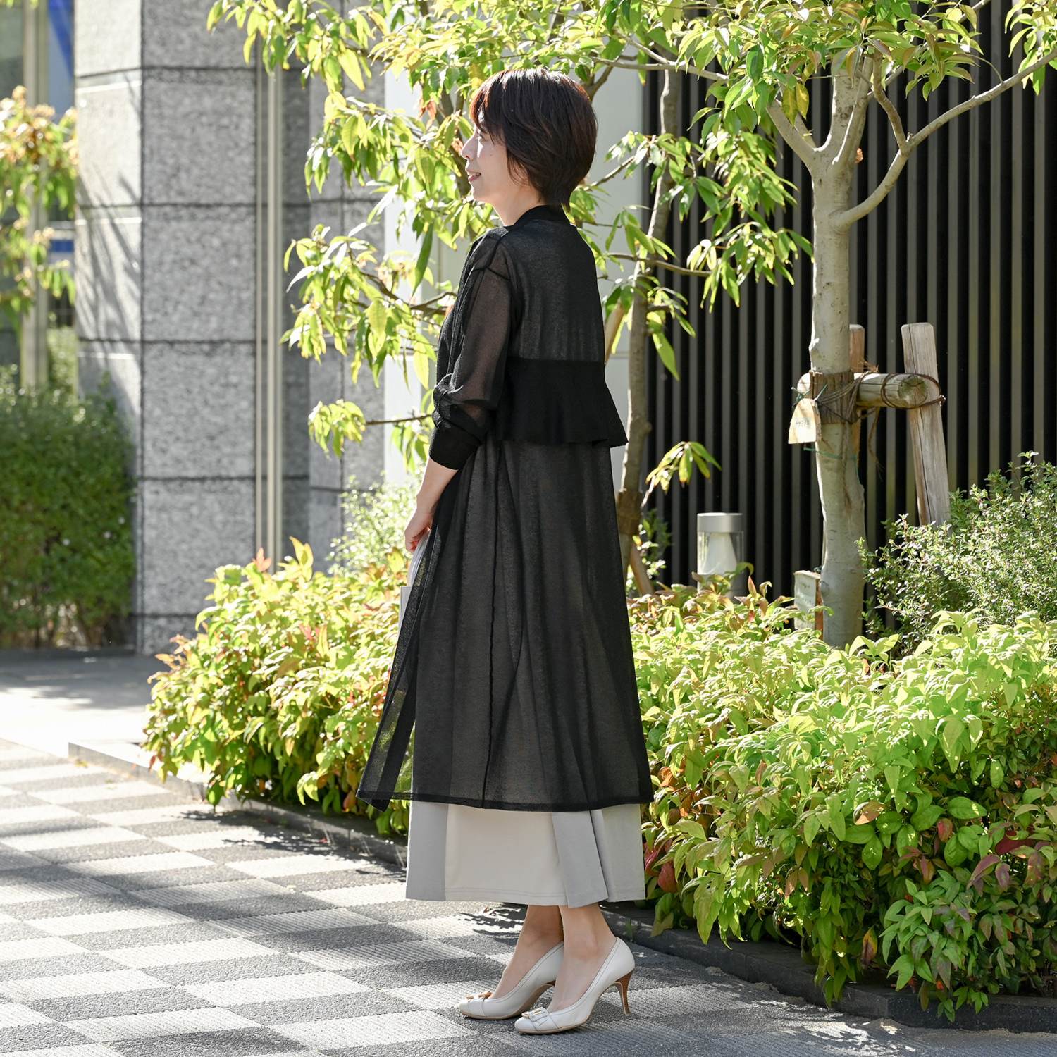 アンリック　オー　ブルー シアーニット バックフレアー ロングカーディガン