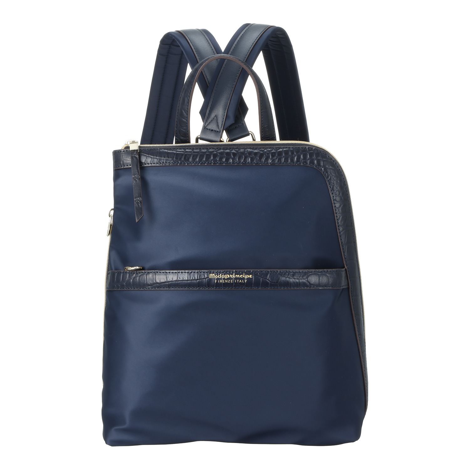 モーダプリンチペ はっ水 ナイロン＆レザーコンビ Ｌ字ファスナー スリムリュック