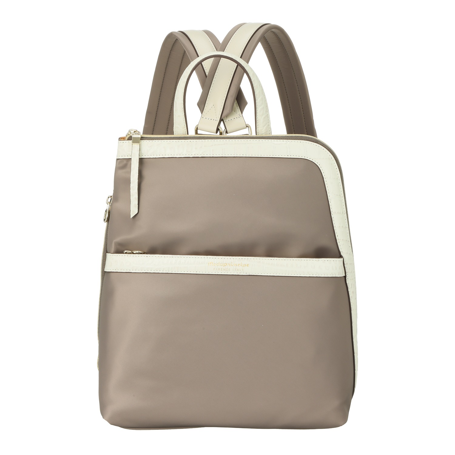 モーダプリンチペ はっ水 ナイロン＆レザーコンビ Ｌ字ファスナー スリムリュック