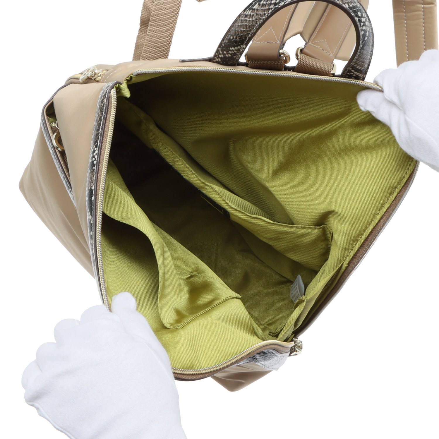 モーダプリンチペ はっ水 ナイロン＆レザーコンビ Ｌ字ファスナー スリムリュック