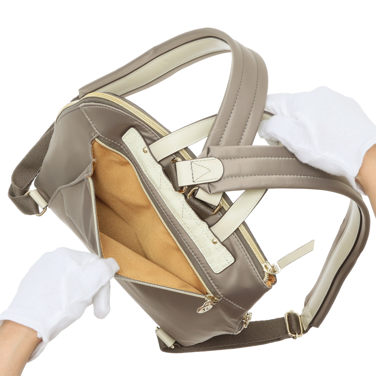 モーダプリンチペ はっ水 ナイロン＆レザーコンビ Ｌ字ファスナー スリムリュック