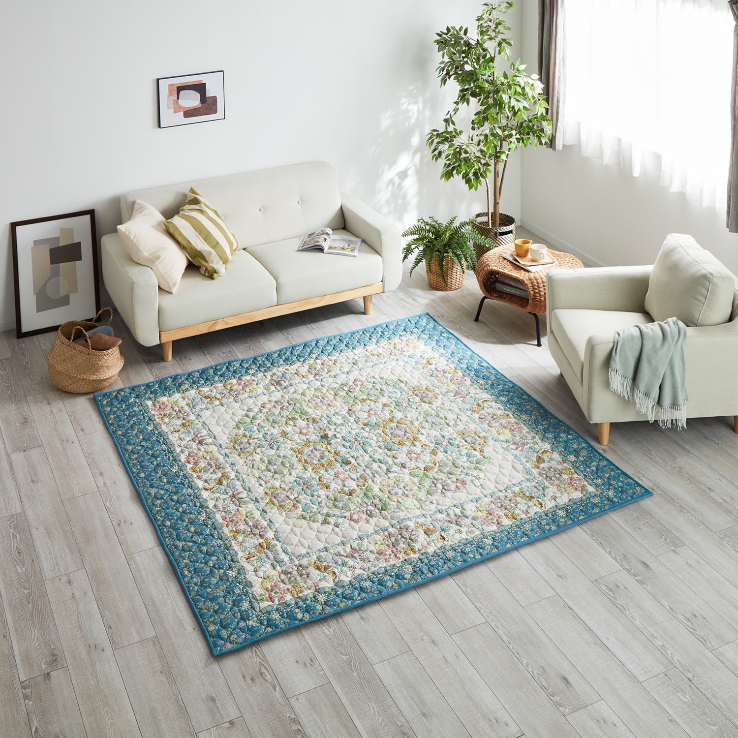 ＜１９０×１９０ｃｍ＞大津毛織 フレンチリネンと コットンの爽快夏のラグ 