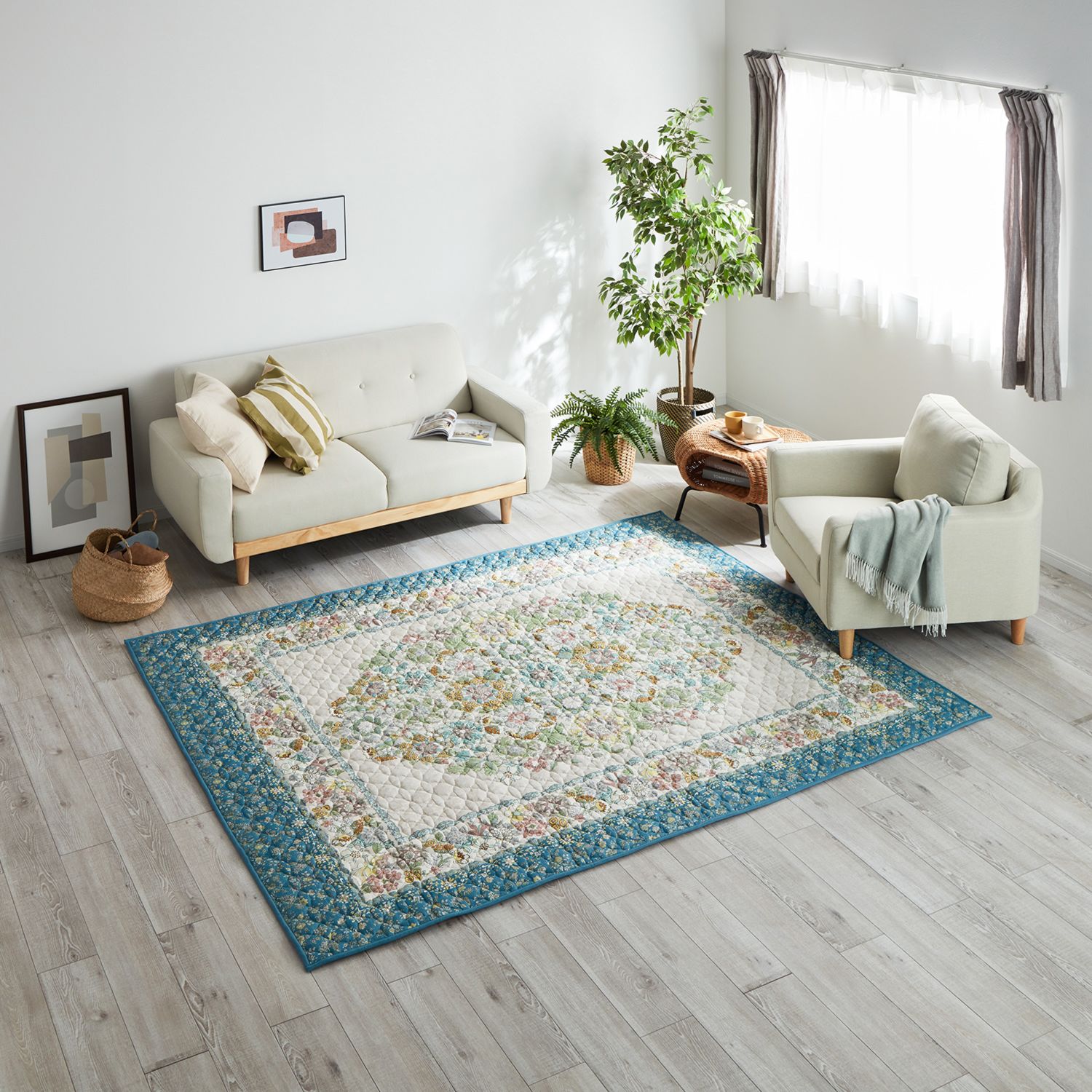 ＜１９０×２４０ｃｍ＞大津毛織 フレンチリネンと コットンの爽快夏のラグ 