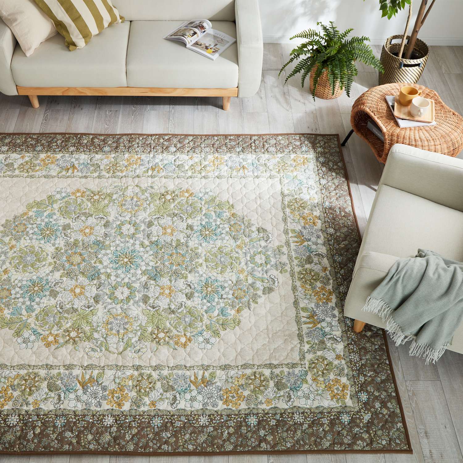 ＜１９０×２４０ｃｍ＞大津毛織 フレンチリネンと コットンの爽快夏のラグ 