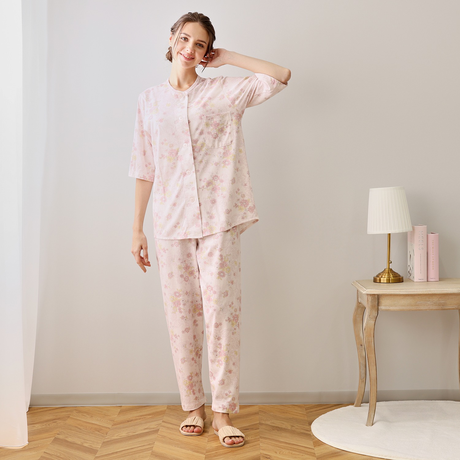 ロマンス小杉 なめらかな肌触り 日本製 モイスチャー コットン１００％ 七分袖ニットパジャマ