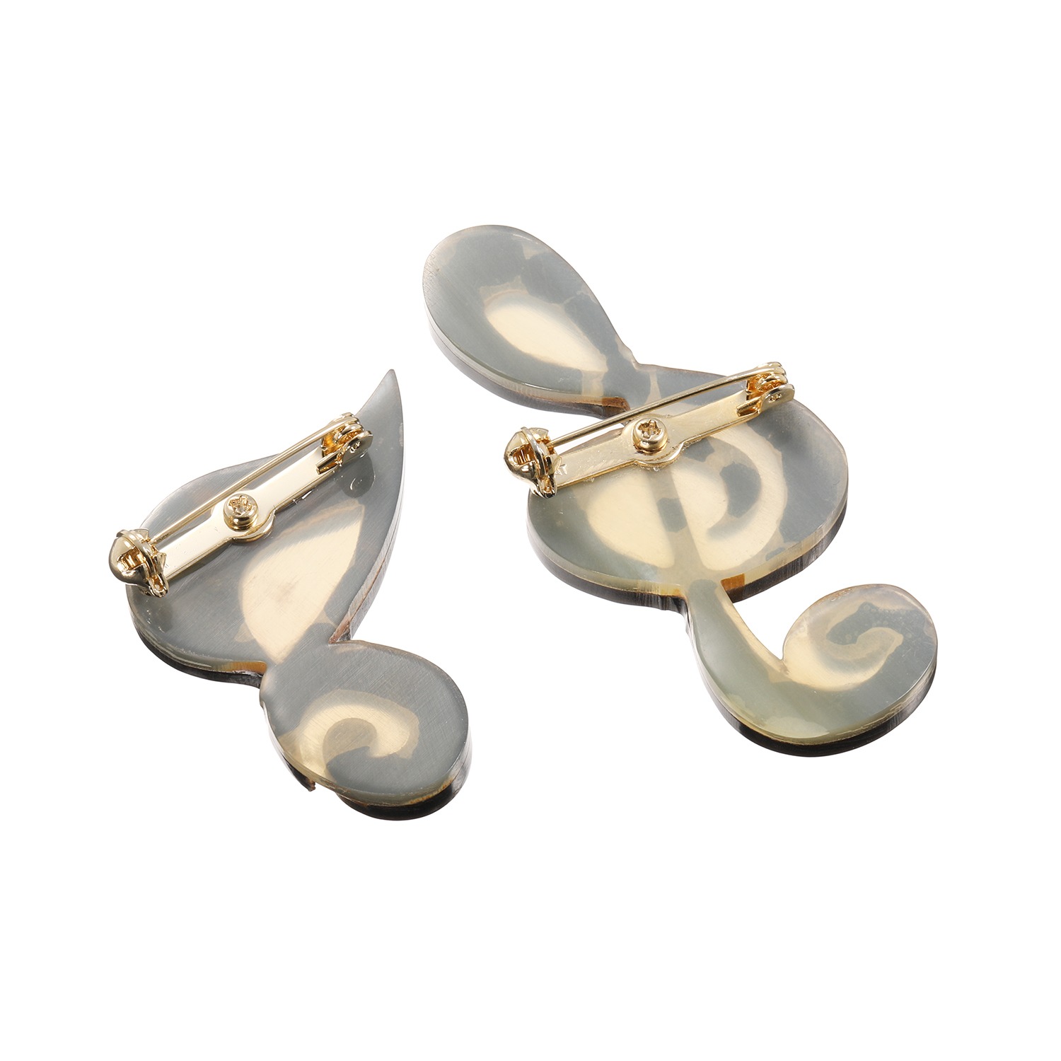 グレイスモア 水牛 コンビカラー 音符デザイン ブローチ２点セット