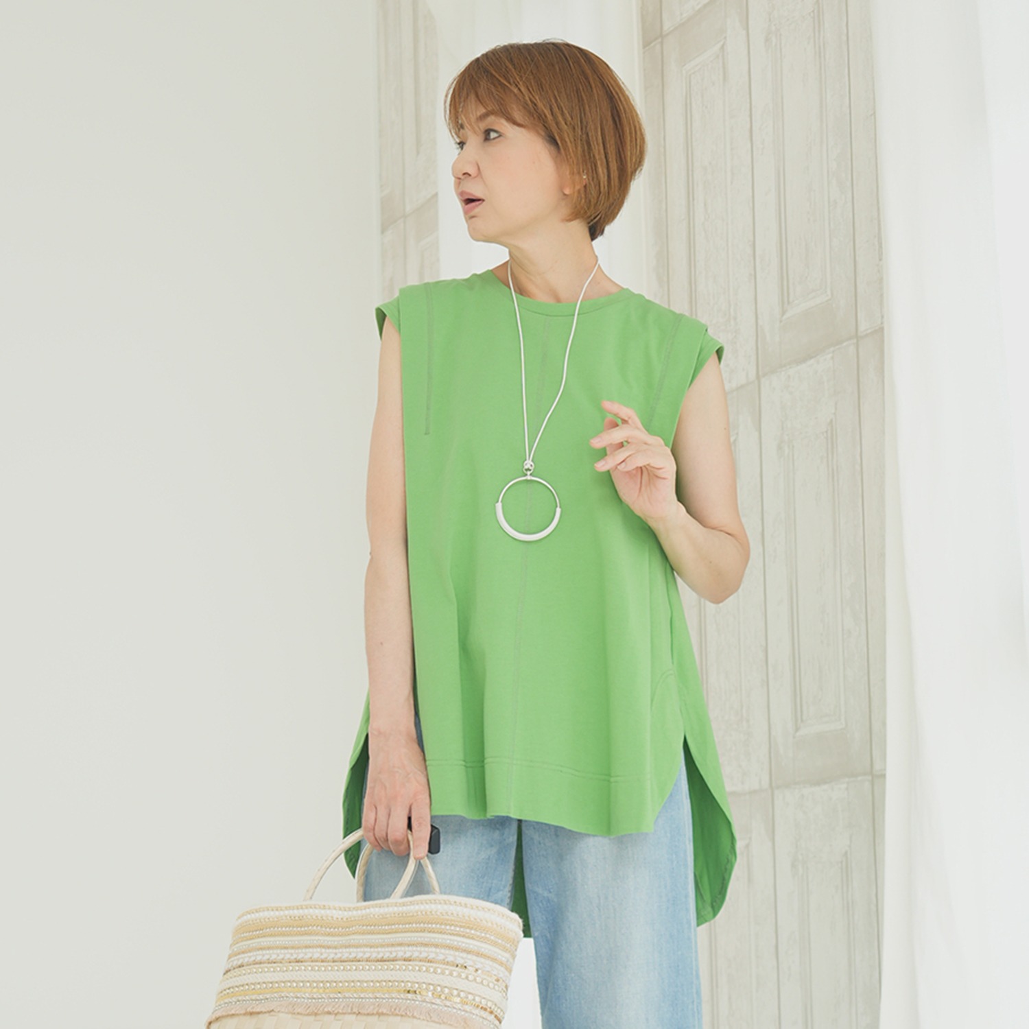 エムズ　スタイル コットン天竺 立体フレンチスリーブ チュニック