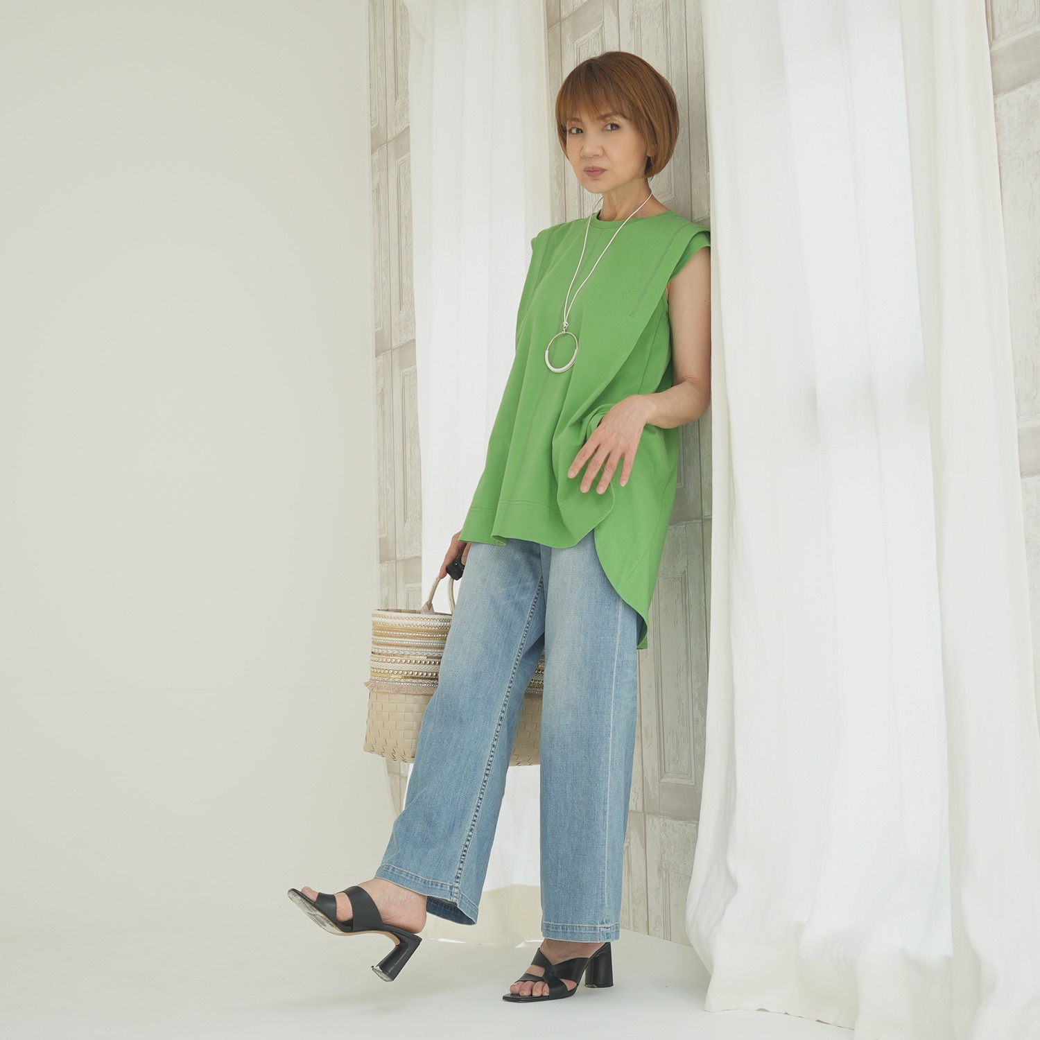 エムズ　スタイル コットン天竺 立体フレンチスリーブ チュニック