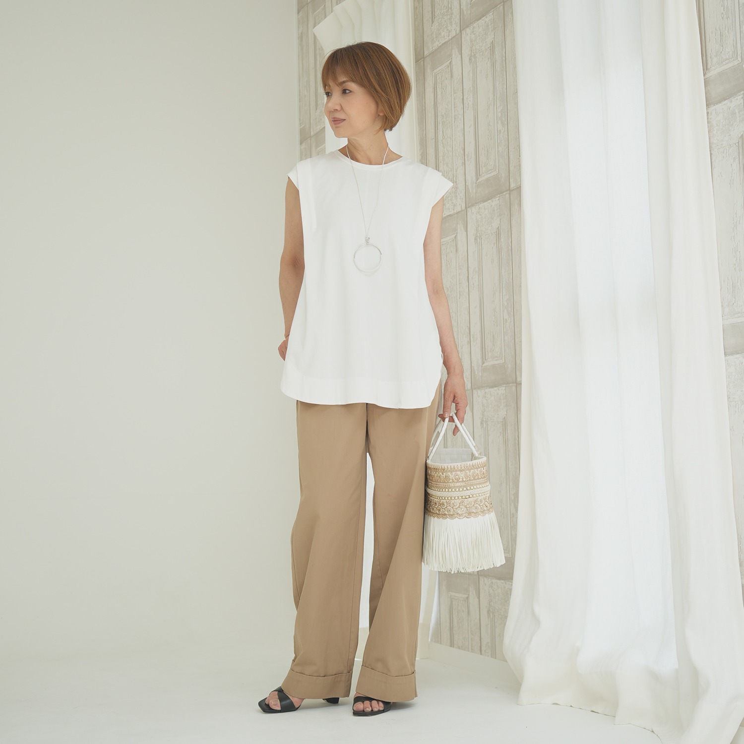 エムズ　スタイル コットン天竺 立体フレンチスリーブ チュニック