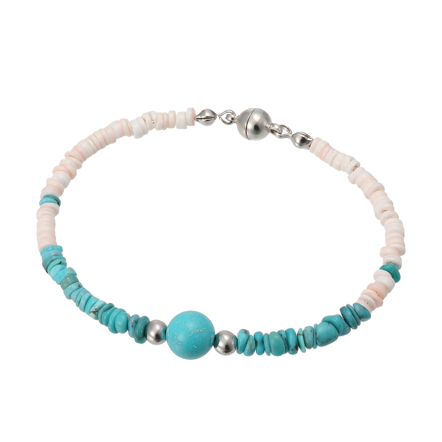 エアリーフェアリー ターコイズ＆シェル ブロッキングデザイン マグネットブレスレット