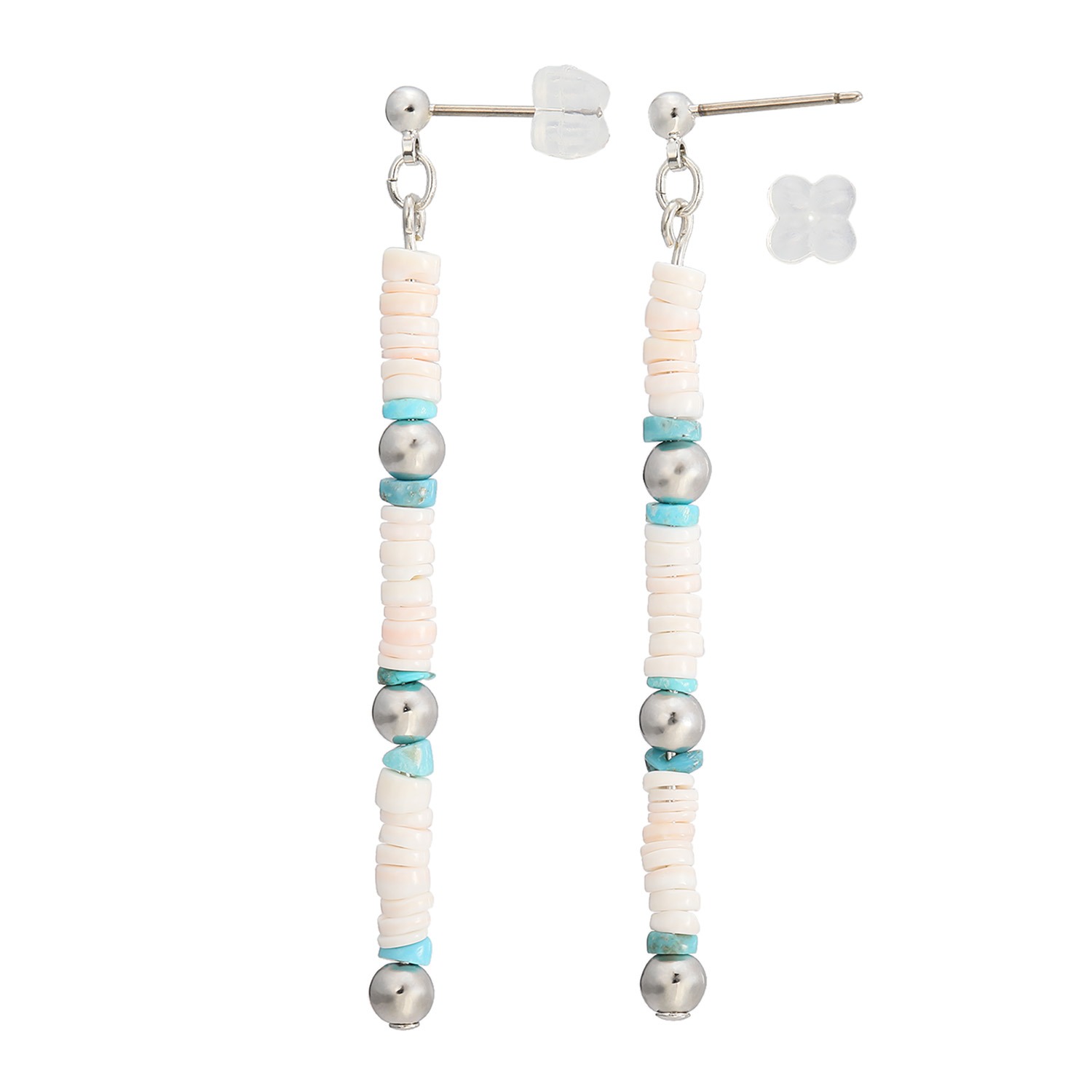 エアリーフェアリー ターコイズ＆シェル ストレートライン スウィング イヤリング／ピアス