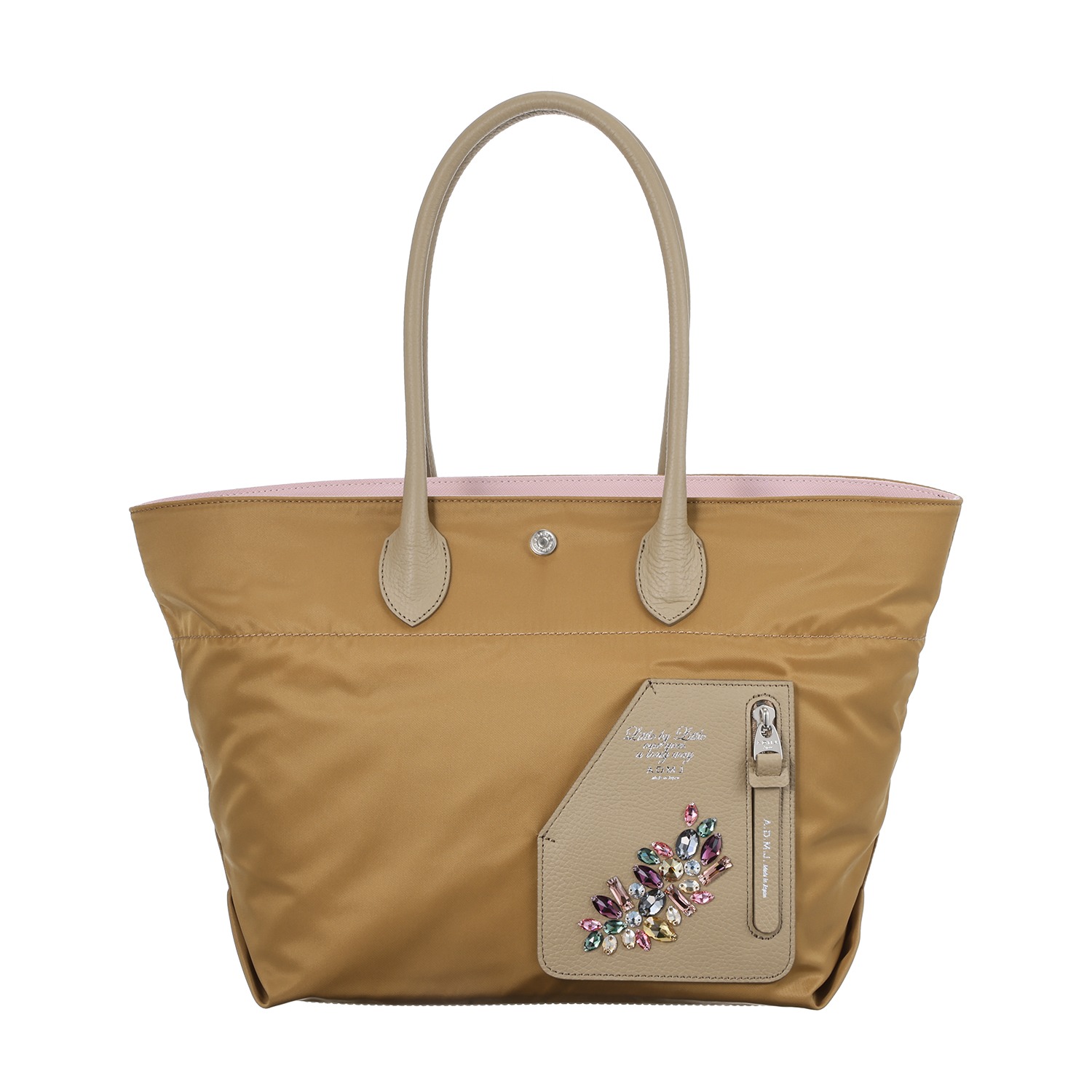 エーディーエムジェイ イタリアンファブリック クリスタルガラス ソーイング トートバッグ