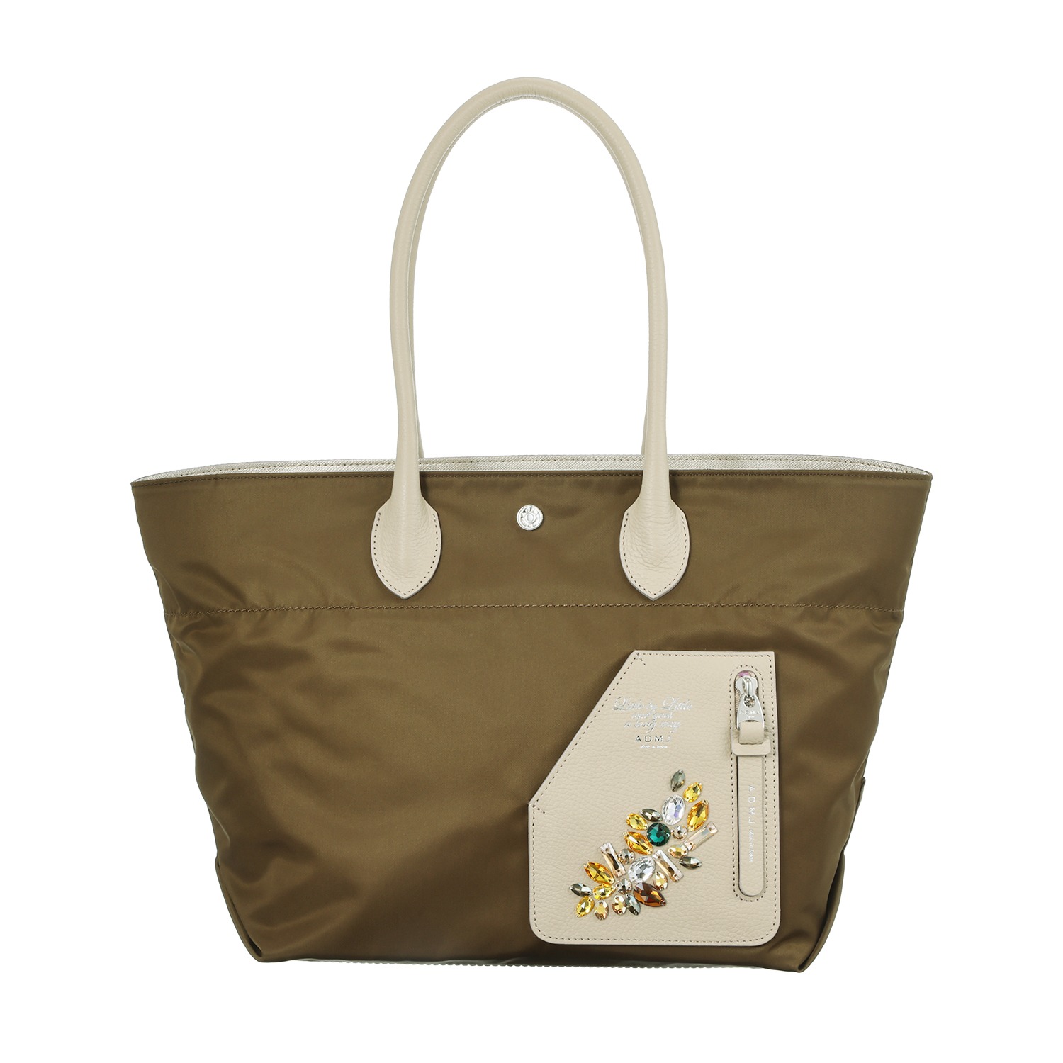 エーディーエムジェイ イタリアンファブリック クリスタルガラス ソーイング トートバッグ