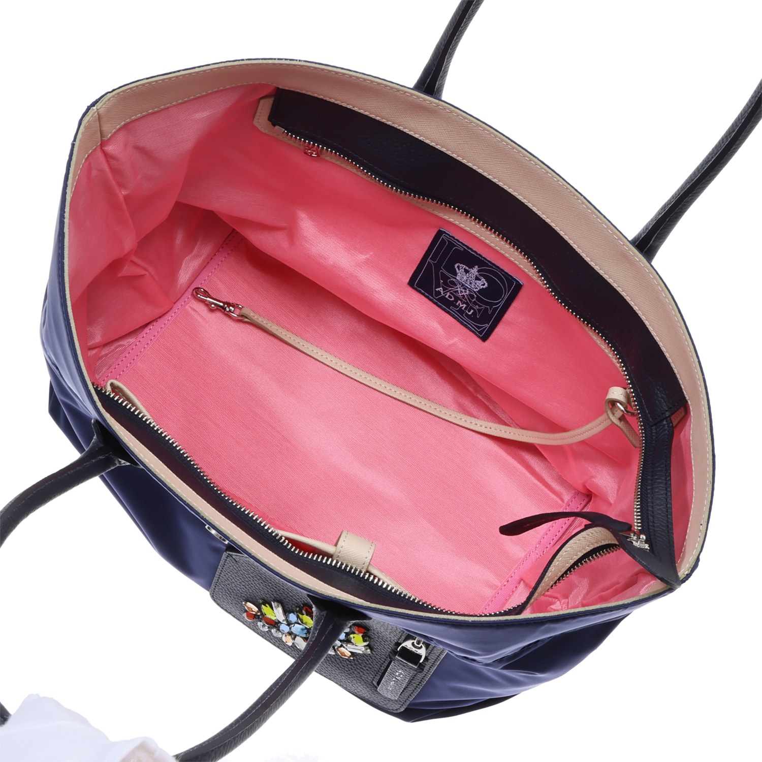 エーディーエムジェイ イタリアンファブリック クリスタルガラス ソーイング トートバッグ