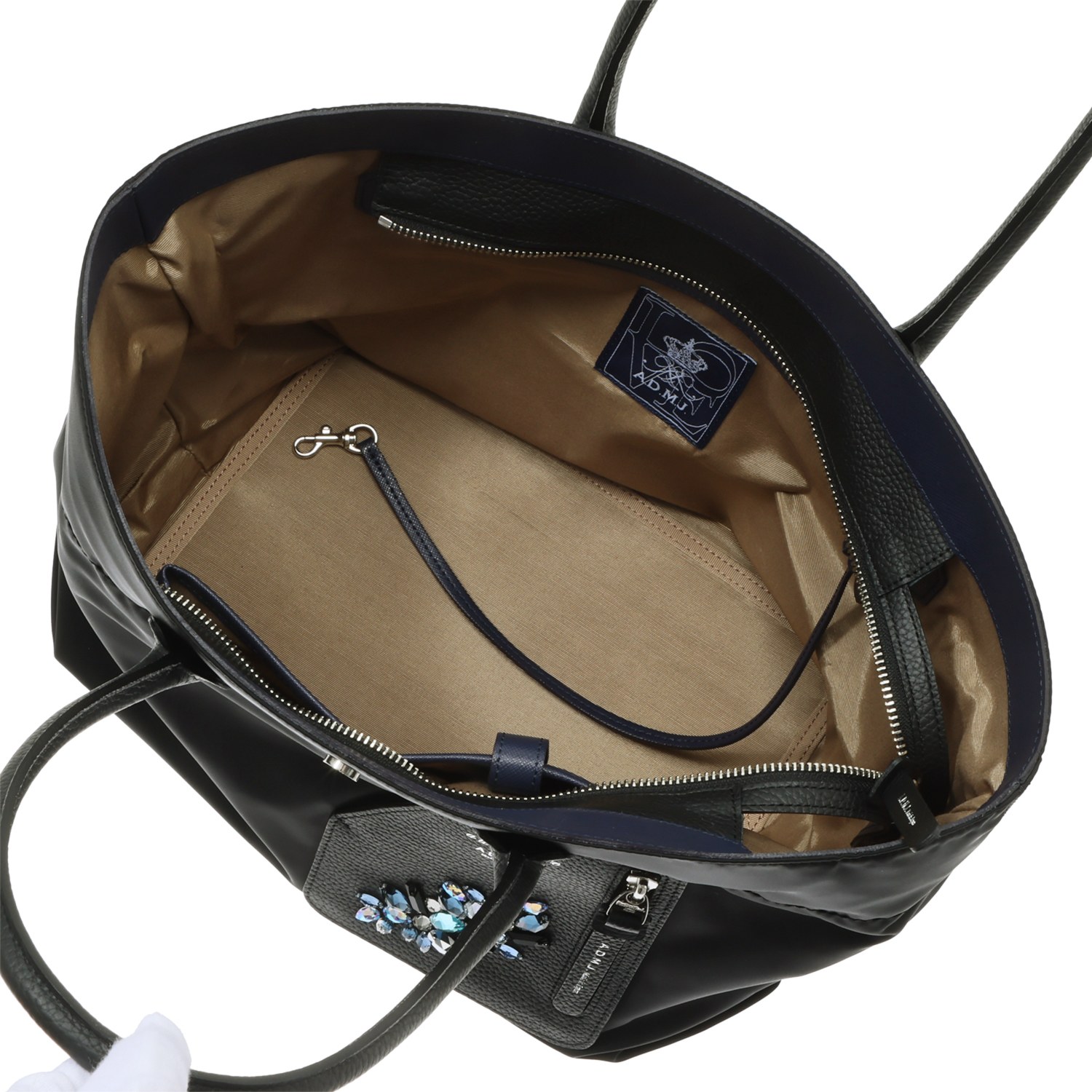 エーディーエムジェイ イタリアンファブリック クリスタルガラス ソーイング トートバッグ