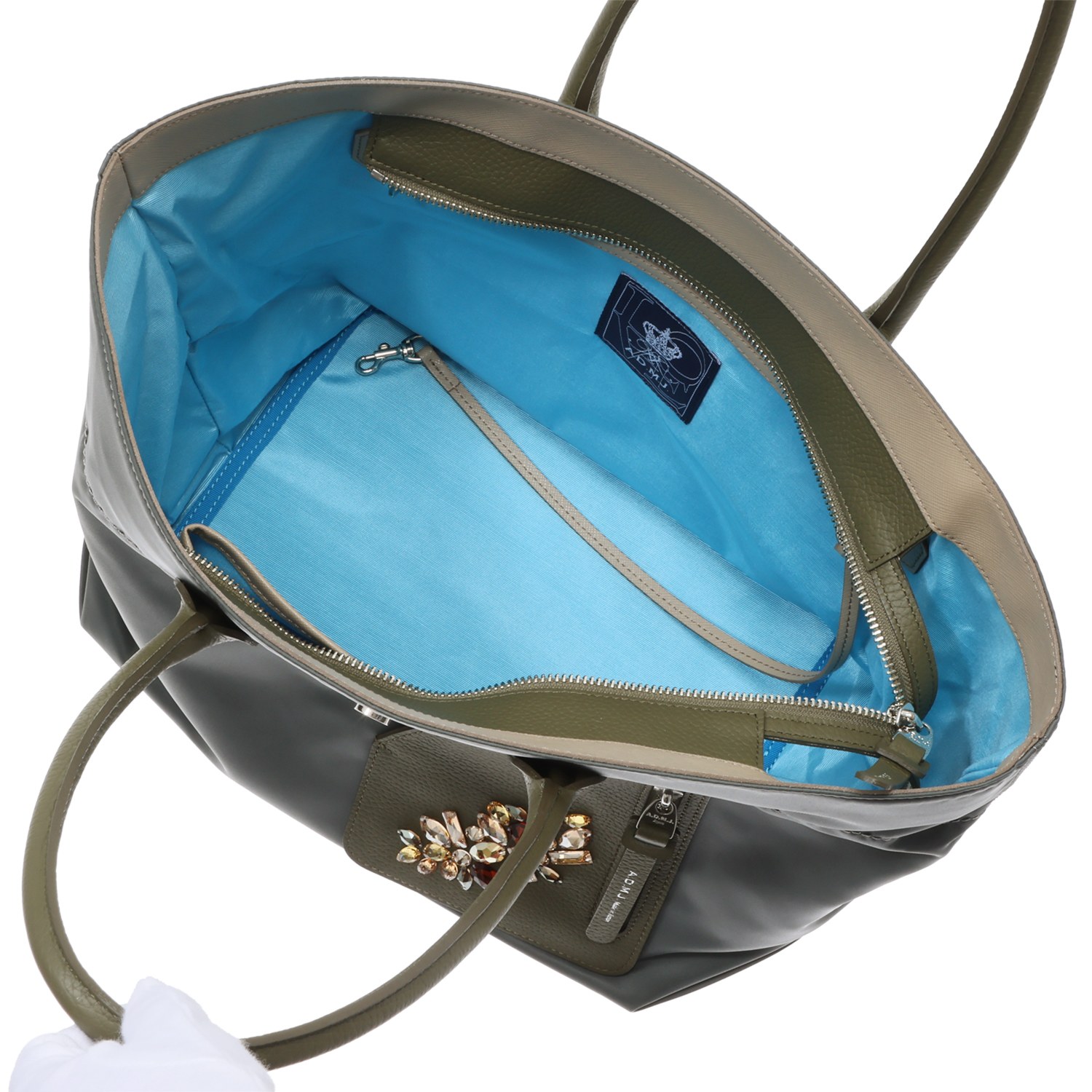 エーディーエムジェイ イタリアンファブリック クリスタルガラス ソーイング トートバッグ