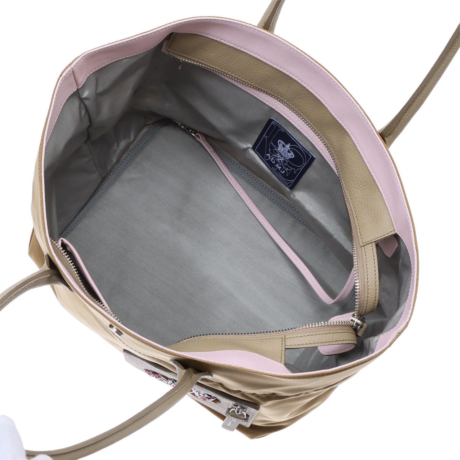 エーディーエムジェイ イタリアンファブリック クリスタルガラス ソーイング トートバッグ