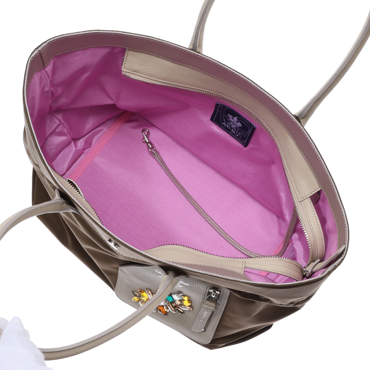 エーディーエムジェイ イタリアンファブリック クリスタルガラス ソーイング トートバッグ