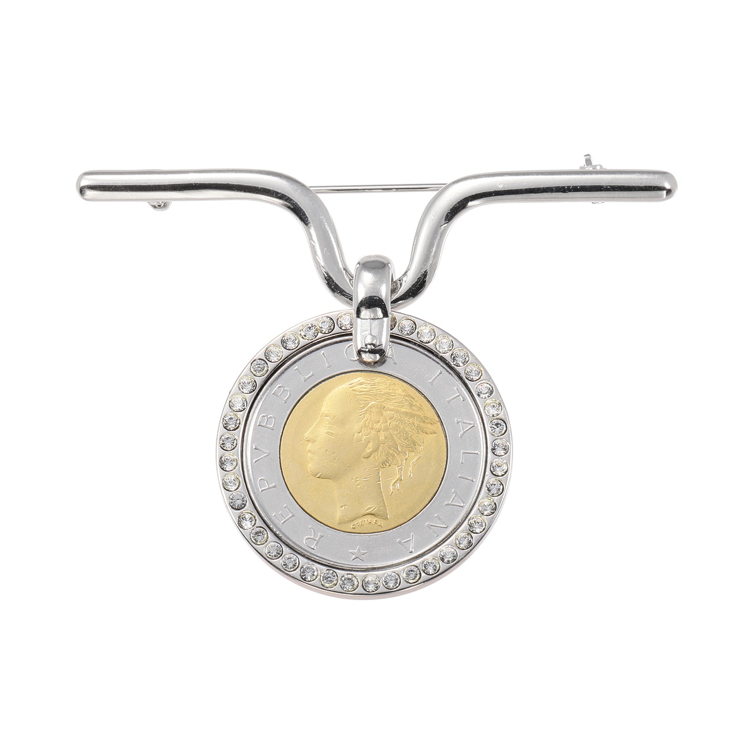 ワールドコインズ イタリアコイン ５００リラデザイン キラキラビジュウ ブローチ