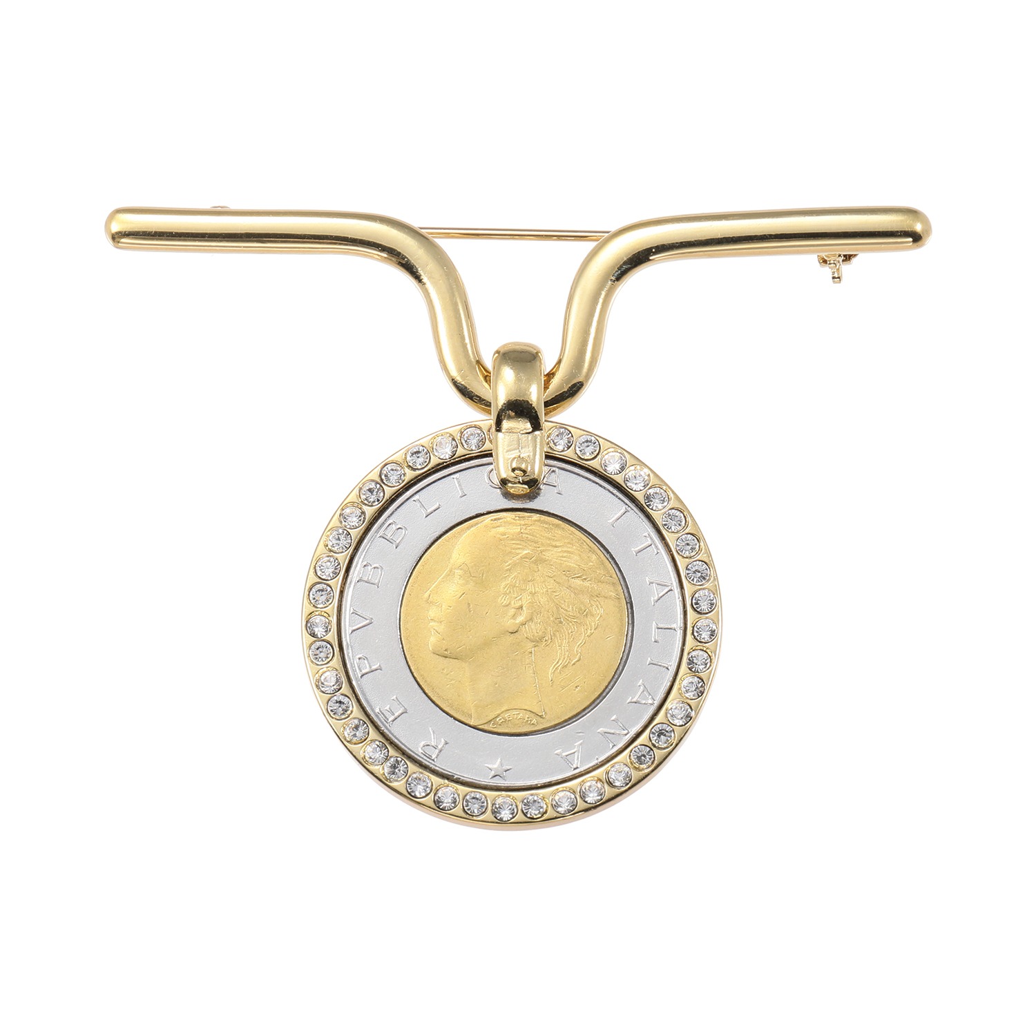 ワールドコインズ イタリアコイン ５００リラデザイン キラキラビジュウ ブローチ