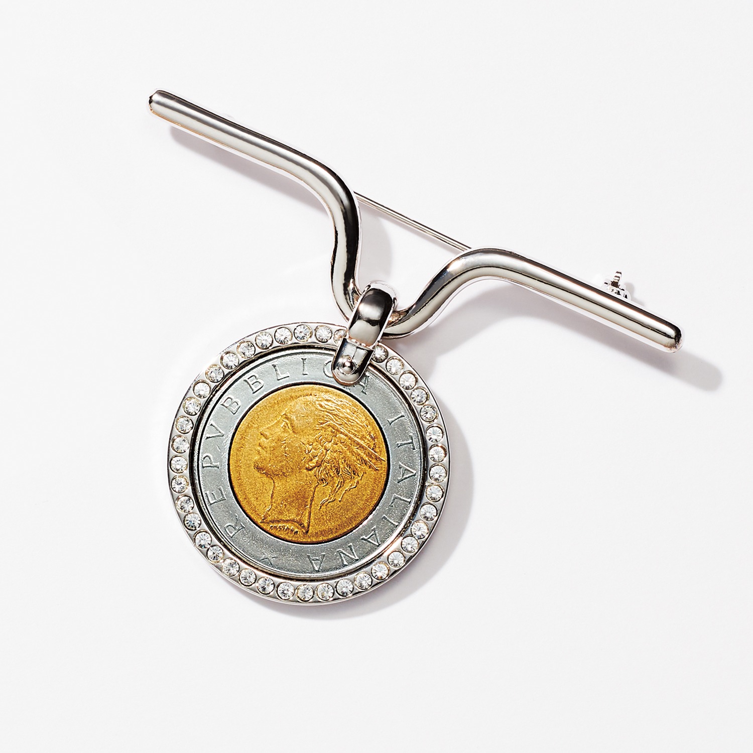 ワールドコインズ イタリアコイン ５００リラデザイン キラキラビジュウ ブローチ