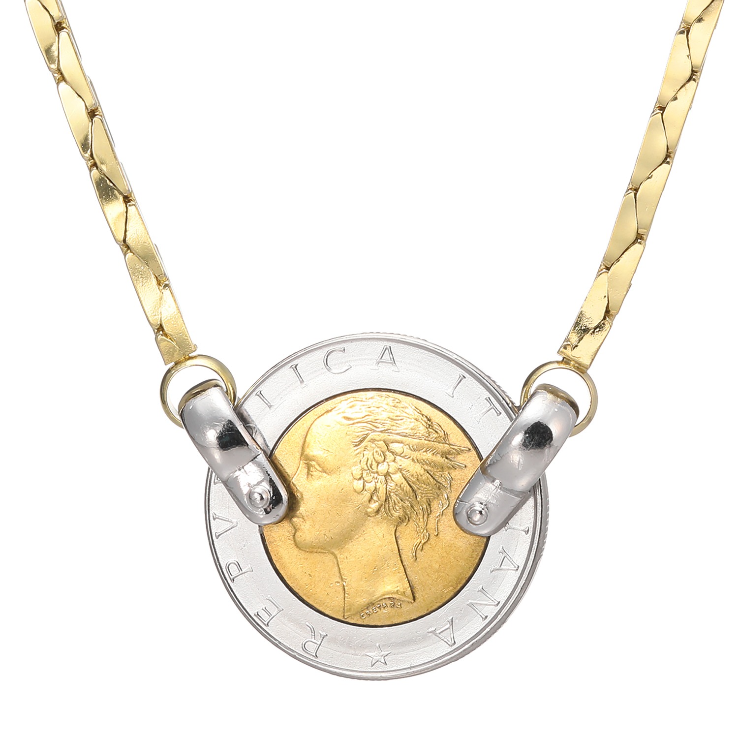 ワールドコインズ イタリアコイン ５００リラデザイン メタルネックレス