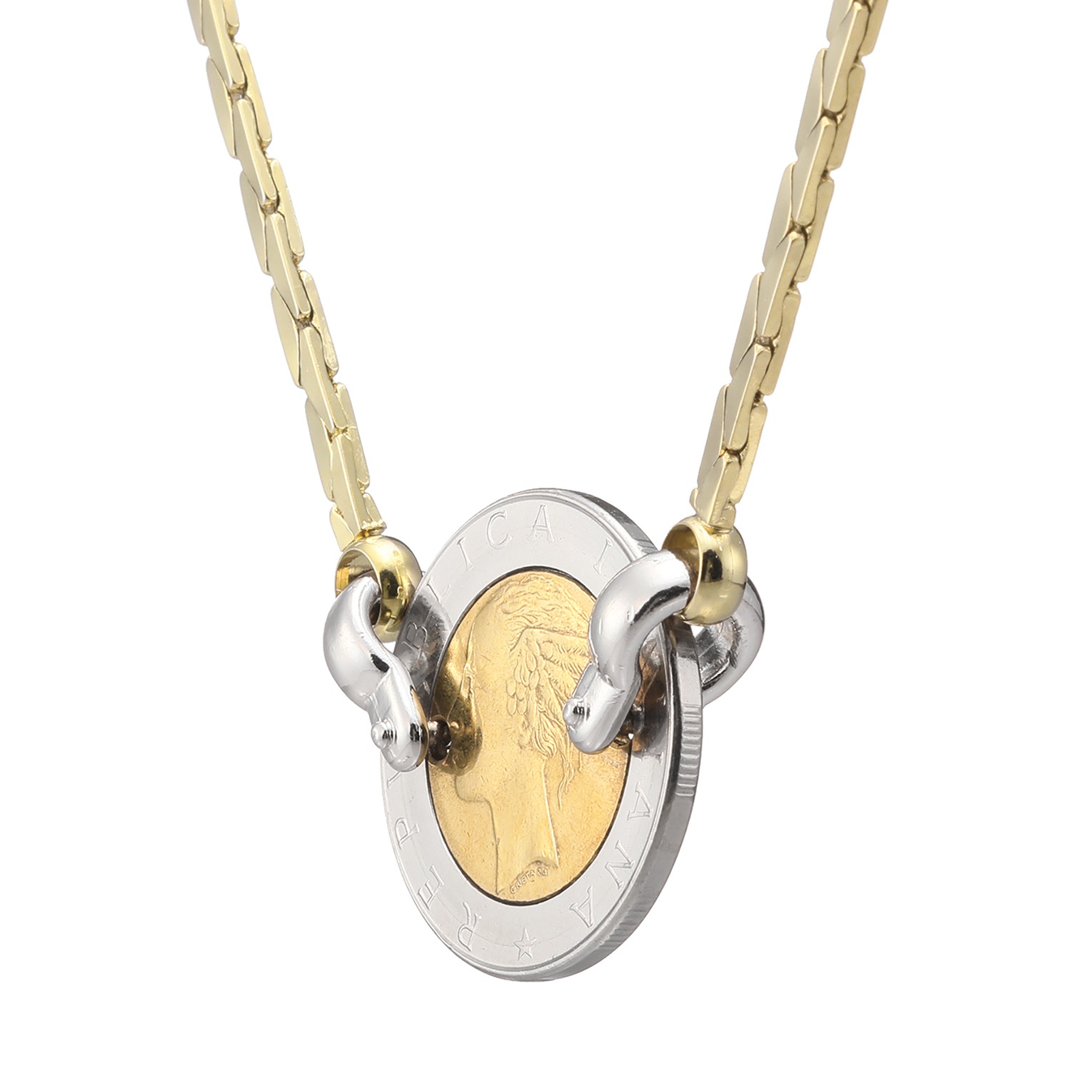 ワールドコインズ イタリアコイン ５００リラデザイン メタルネックレス