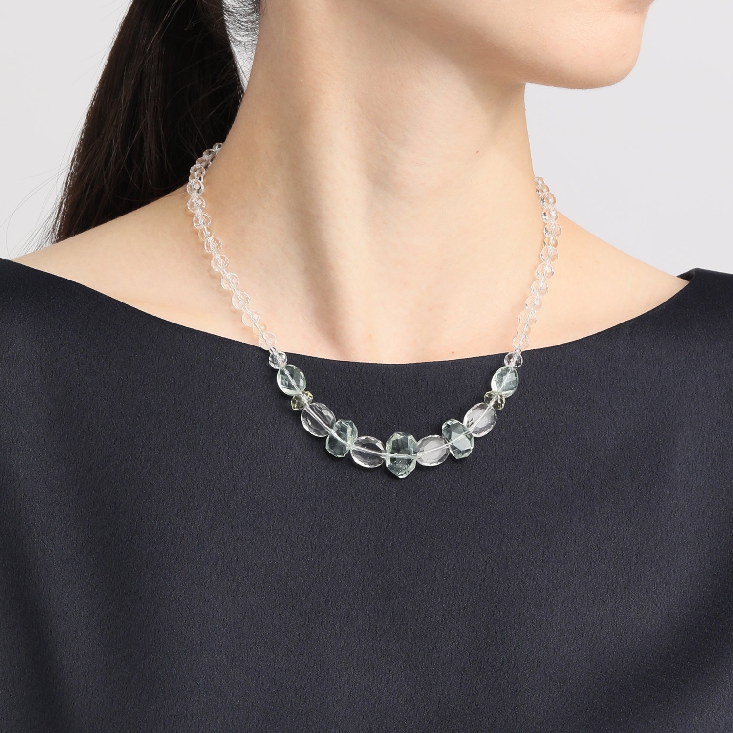 貴煌 天然水晶＆グリーンクォーツ＆レモンクォーツ デザインネックレス