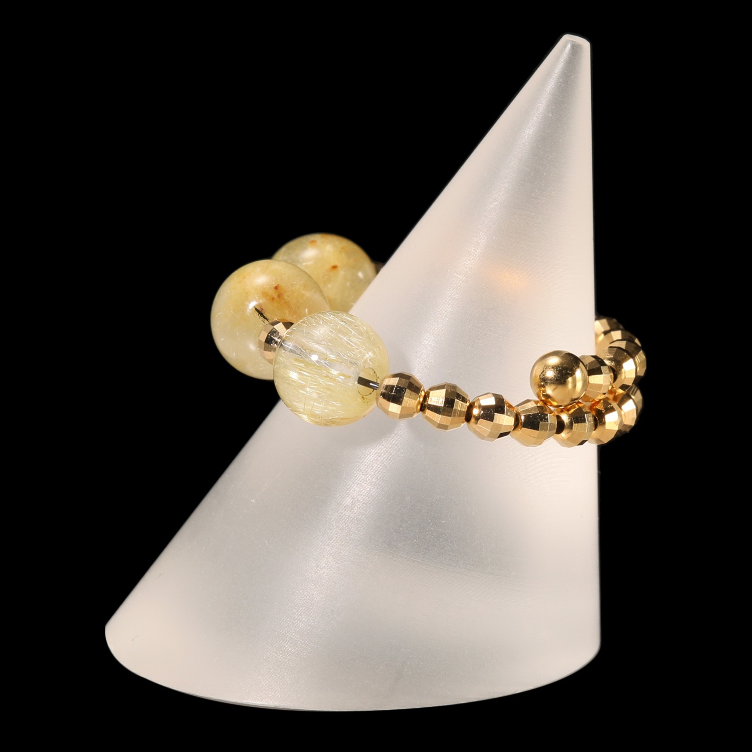 貴煌 ルチルクォーツ ラウンドビーズ フレキシブル リング