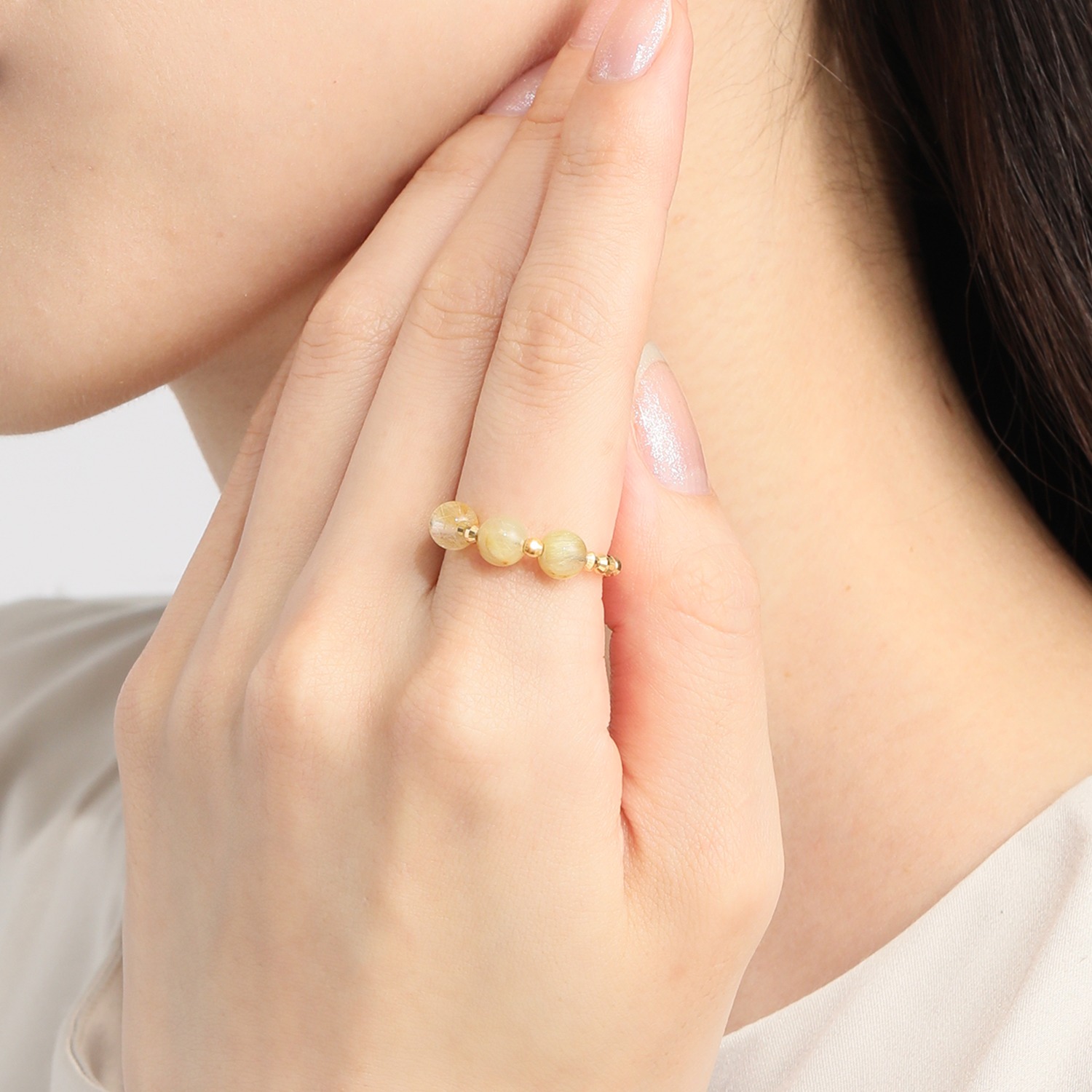 貴煌 ルチルクォーツ ラウンドビーズ フレキシブル リング