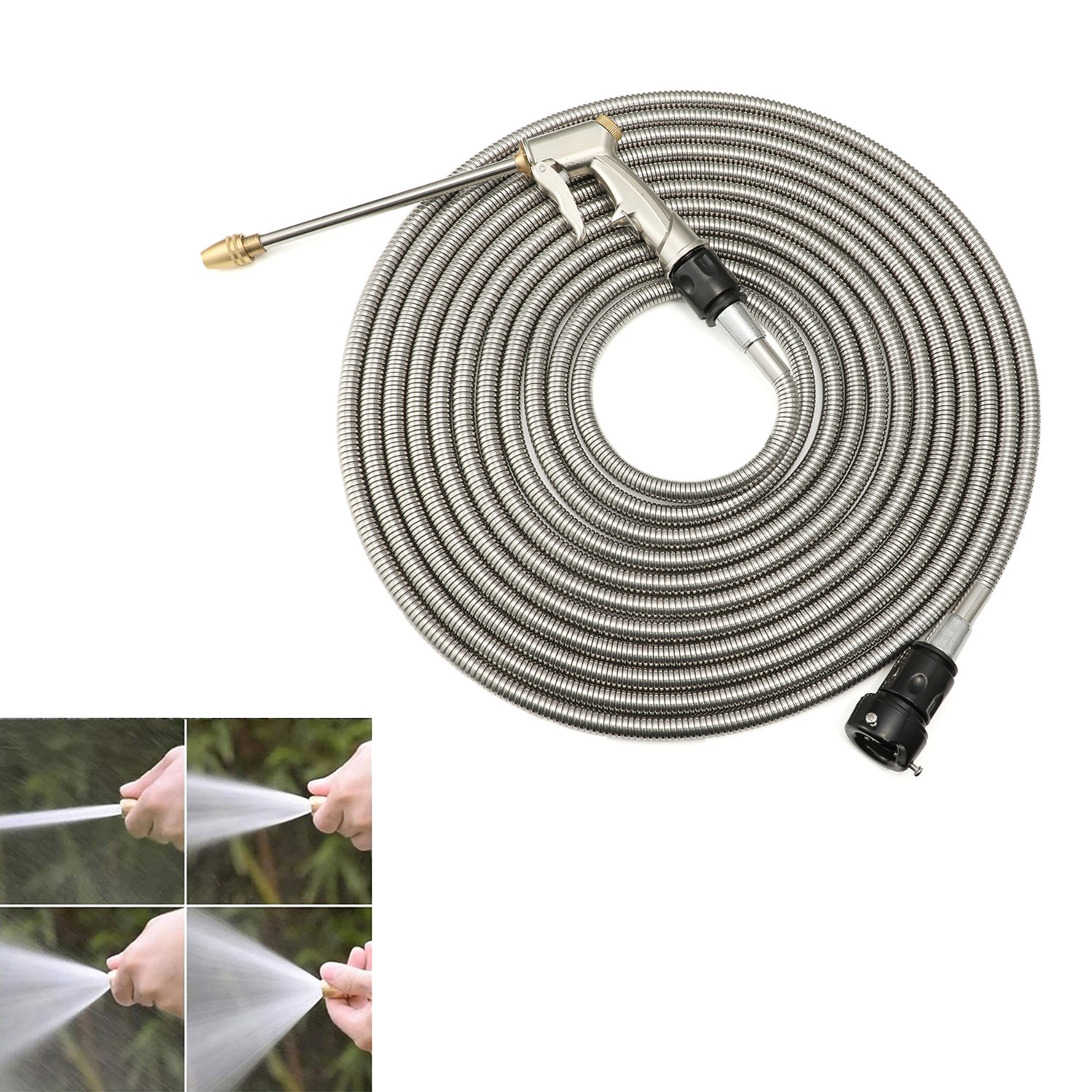錆びに強く丈夫で長持ち！ 高圧ジェット＆拡散シャワー機能付 ステンレスコイルホース ＜１０ｍ＞