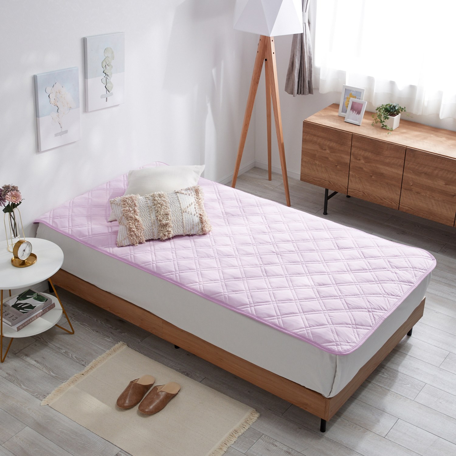 ＜シングル＞西川 ゴム無しでもズレにくい！ 付け外しラクラク 置くらくクール敷パッド 