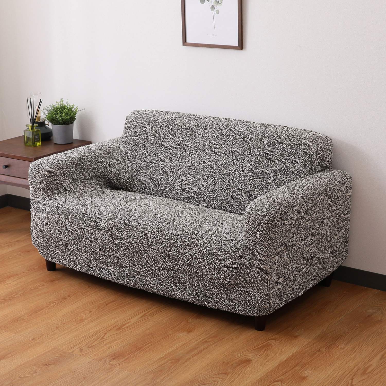 イタリア製 手触りなめらか マイクロファイバー シャーリングソファカバー 肘付きタイプ ＜２人掛け＞