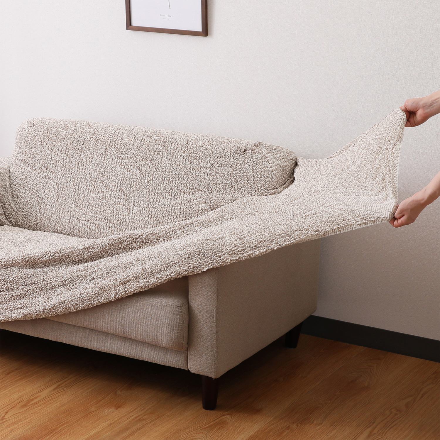 イタリア製 手触りなめらか マイクロファイバー シャーリングソファカバー 肘付きタイプ ＜２人掛け＞