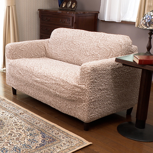 イタリア製 手触りなめらか マイクロファイバー シャーリングソファカバー 肘付きタイプ ＜２人掛け＞