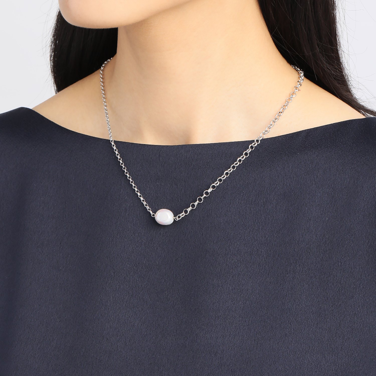 エアリーフェアリー 大粒淡水パール＆ ロロチェーン アシンメトリー ショートネックレス