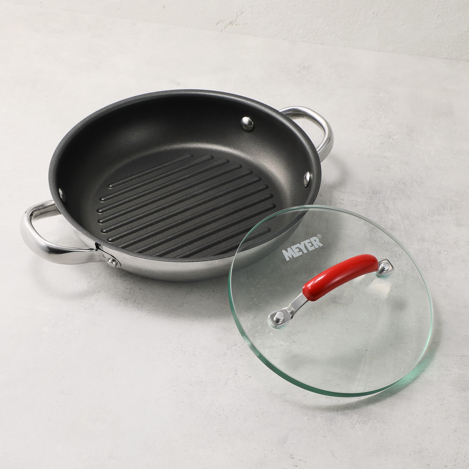 マイヤー 綺麗な焼き目が 食欲をそそる プレス＆グリルパン ＜２４ｃｍ＞ 笠原将弘氏監修 レシピ集付セット